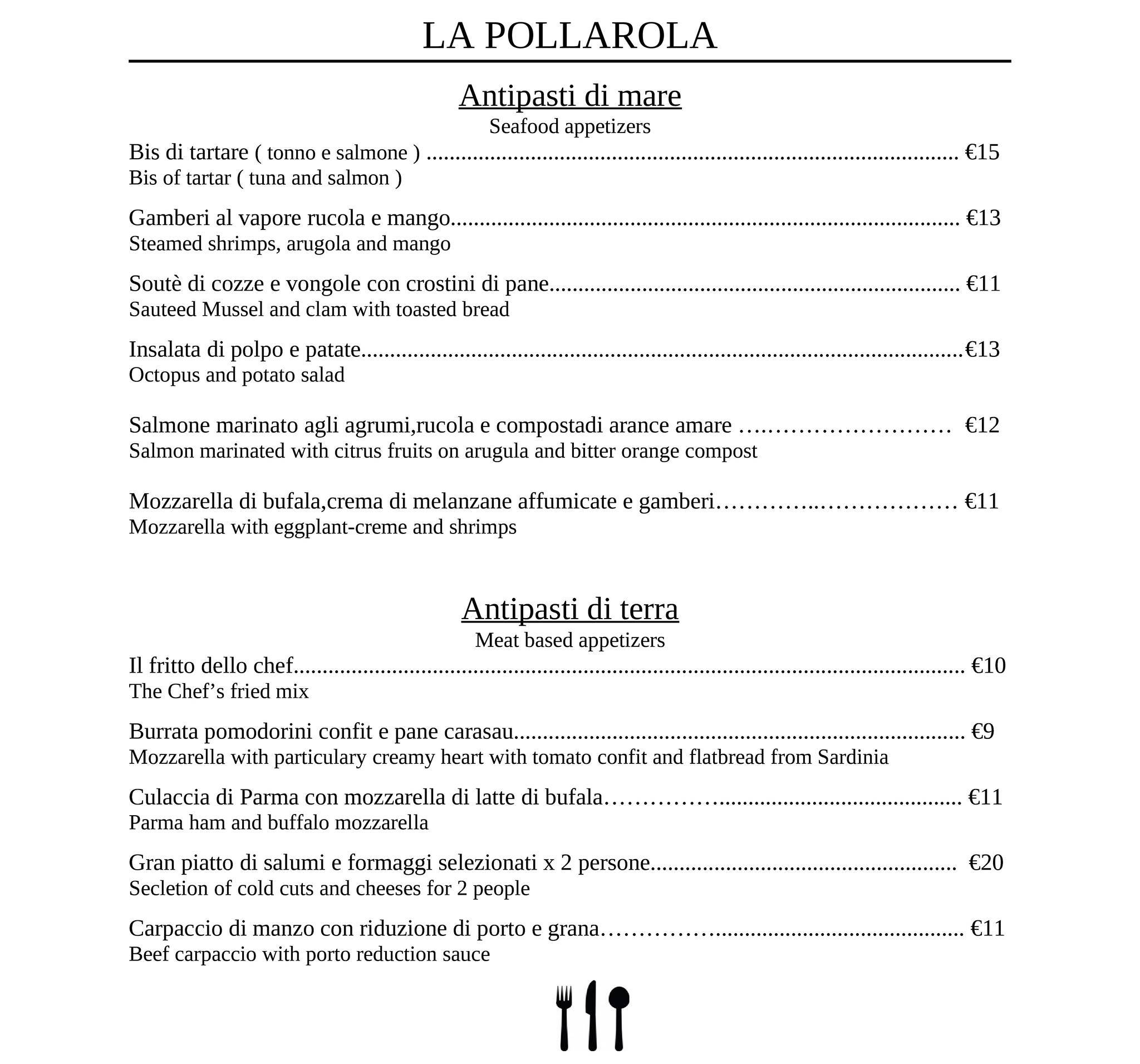 Menu di La pollarola 