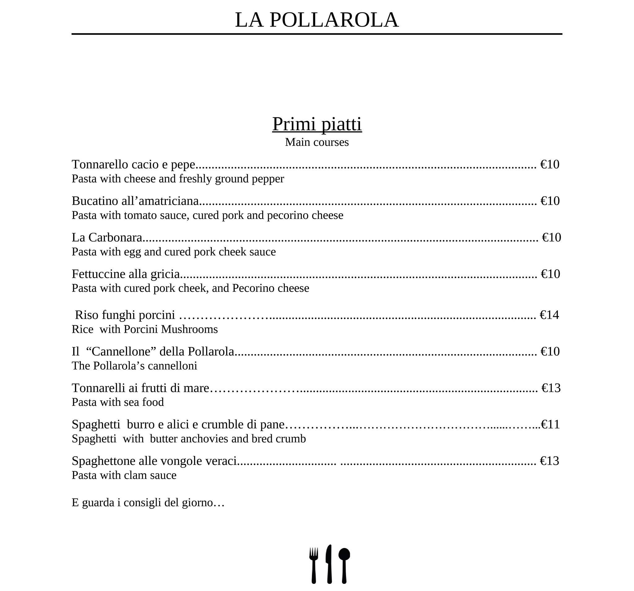 Menu di La pollarola 