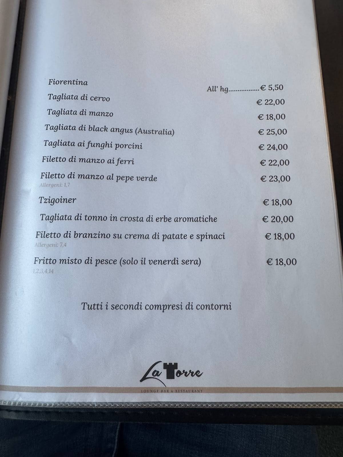 Menu di Ristorante La Torre 