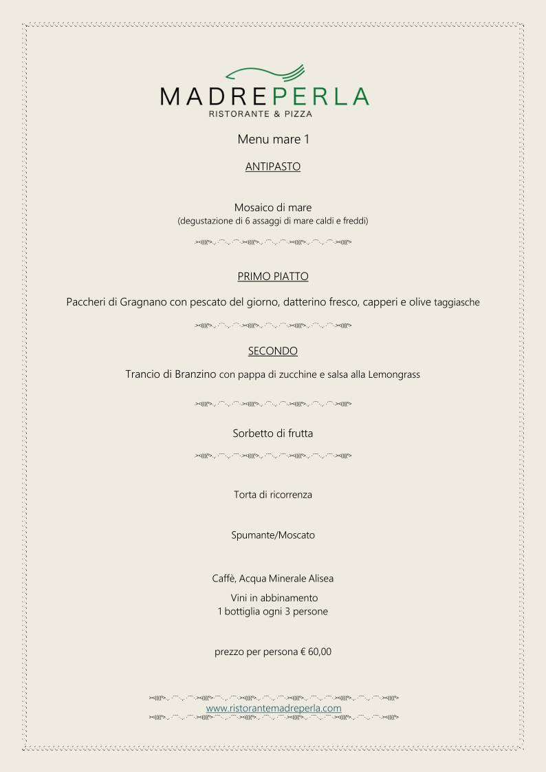Menu di Ristorante Madreperla 