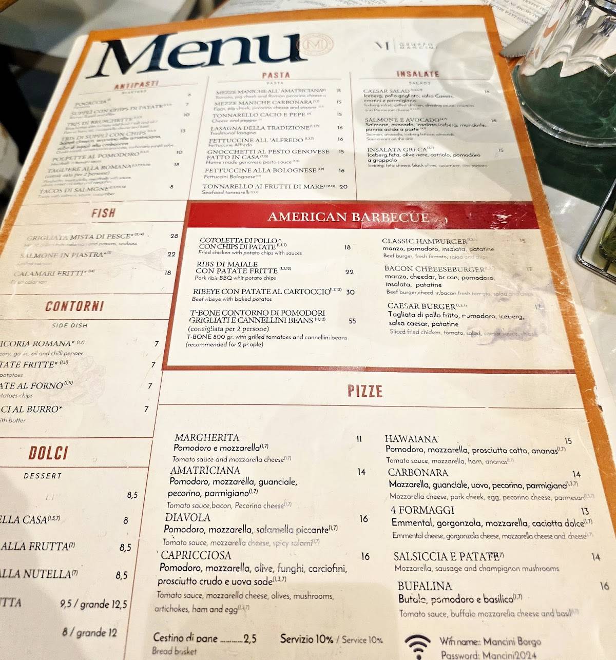 Menu di Ristorante Mancini dal 1967 Vaticano 