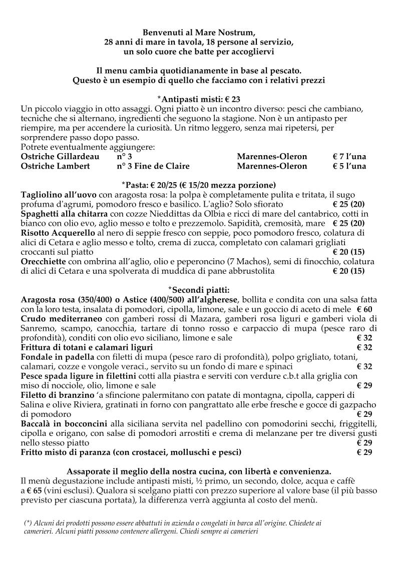 Menu di Ristorante Mare Nostrum 