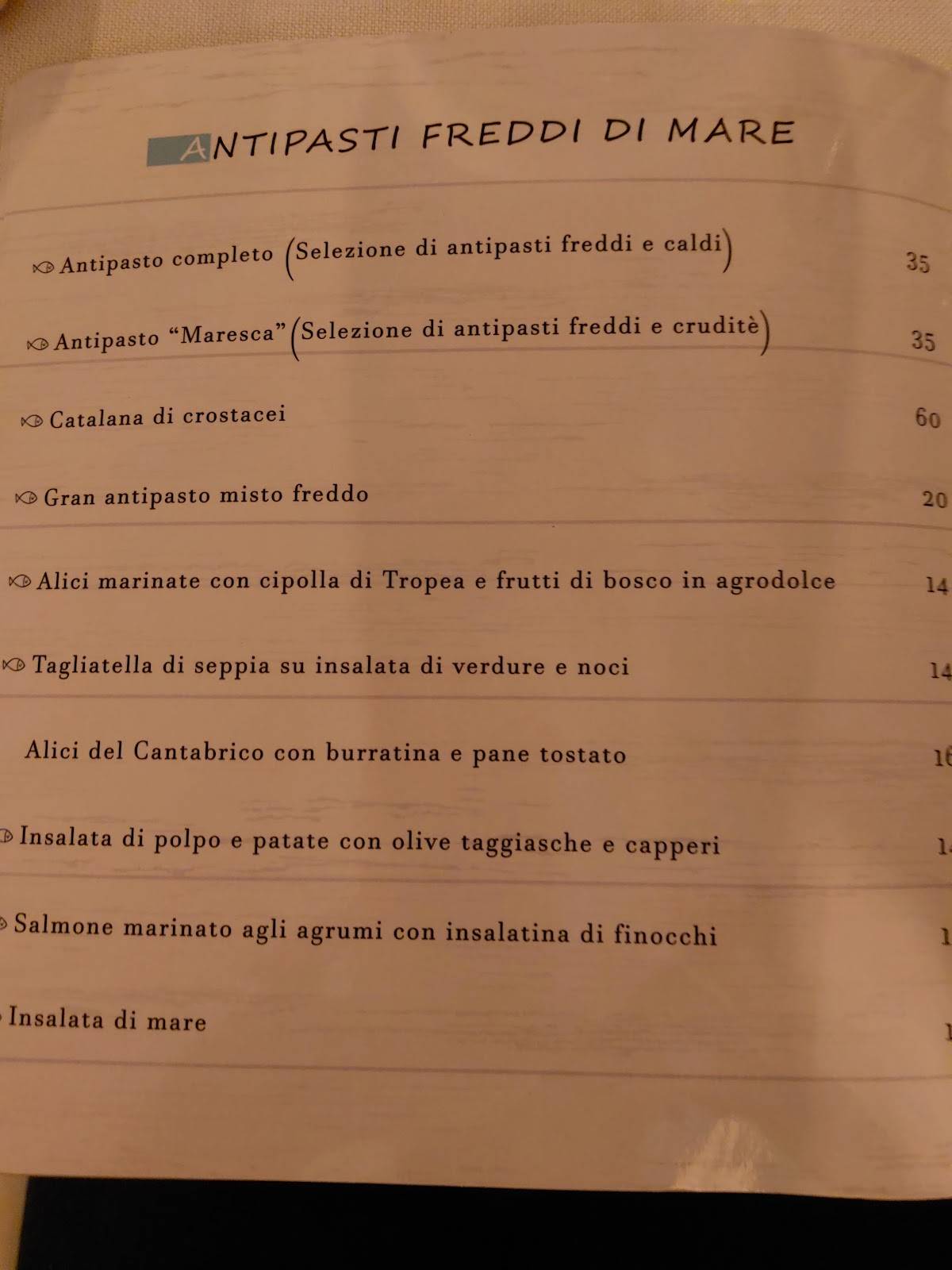 Menu di Ristorante Maresca 