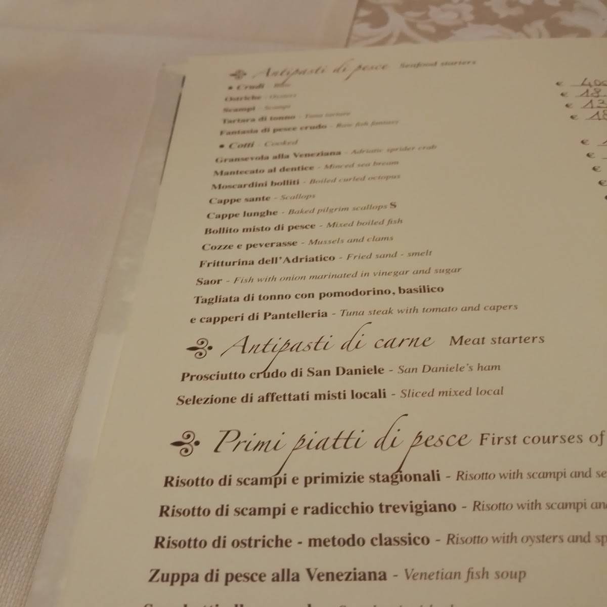 Menu di Ristorante Menegaldo 