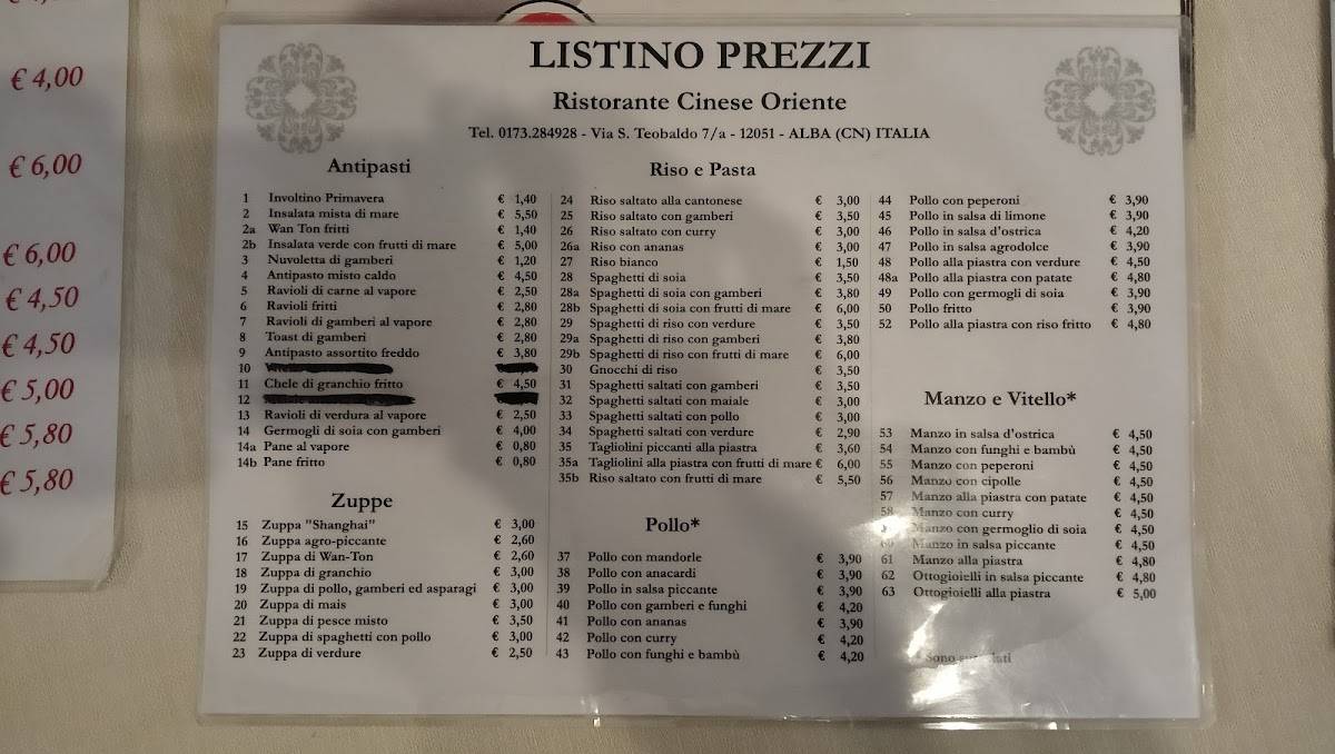 Menu di Ristorante Cinese Oriente 