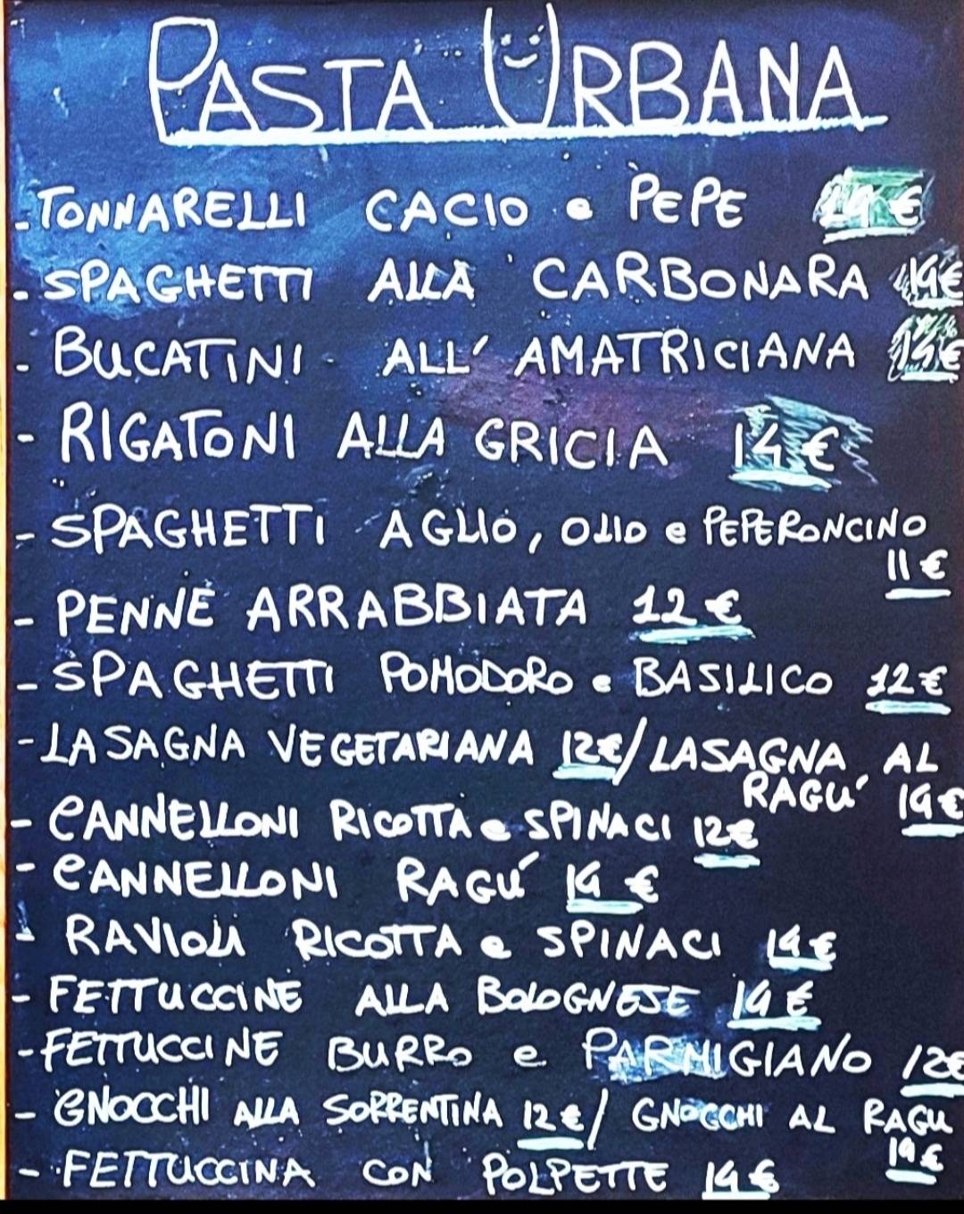 Menu di Ristorante "Pasta Urbana" 