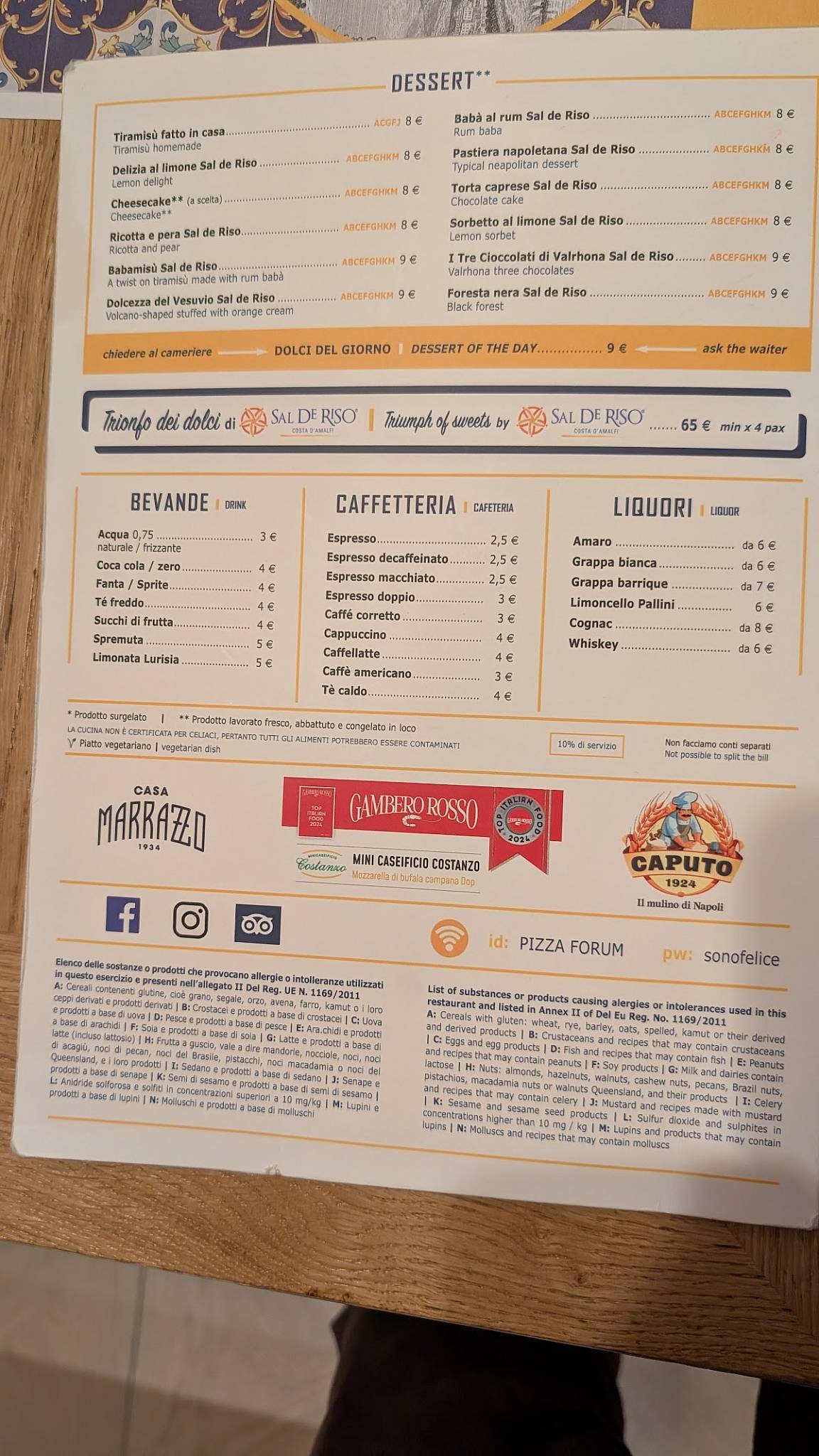 Menu di Ristorante Pizza Forum 