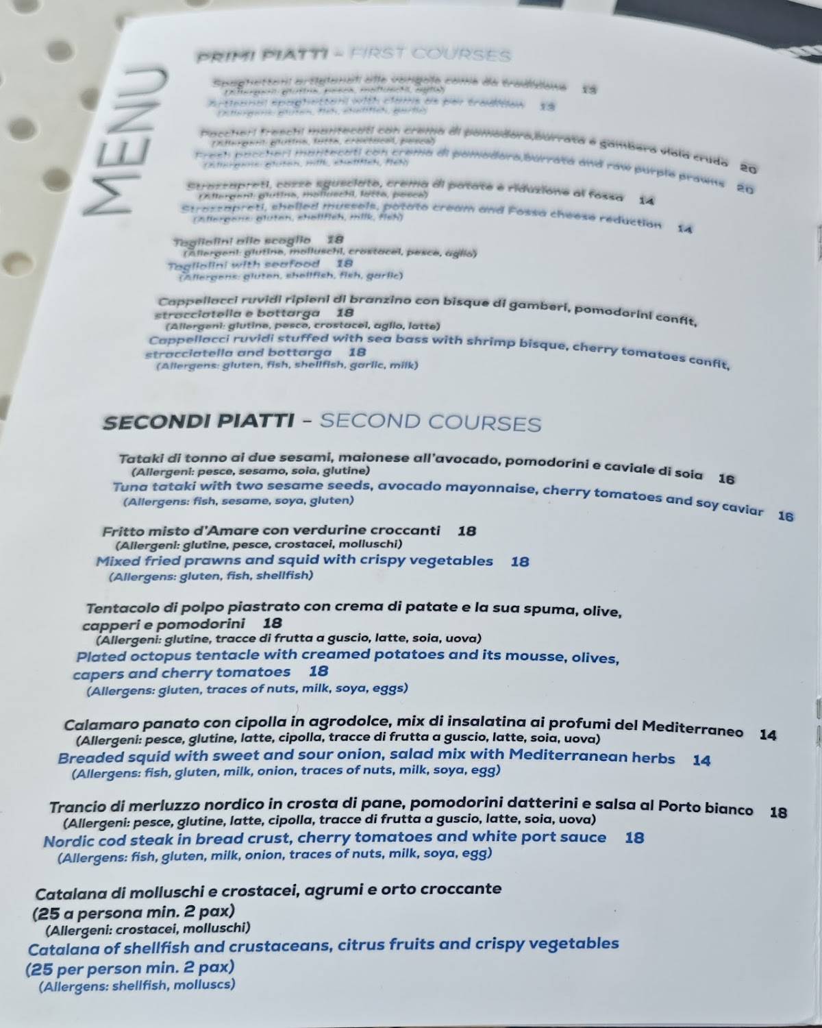 Menu di Ristorante Pizzeria A'Mare 