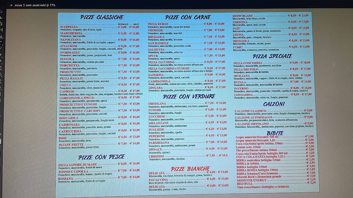 Menu di Ristorante Pizzeria Concordia 