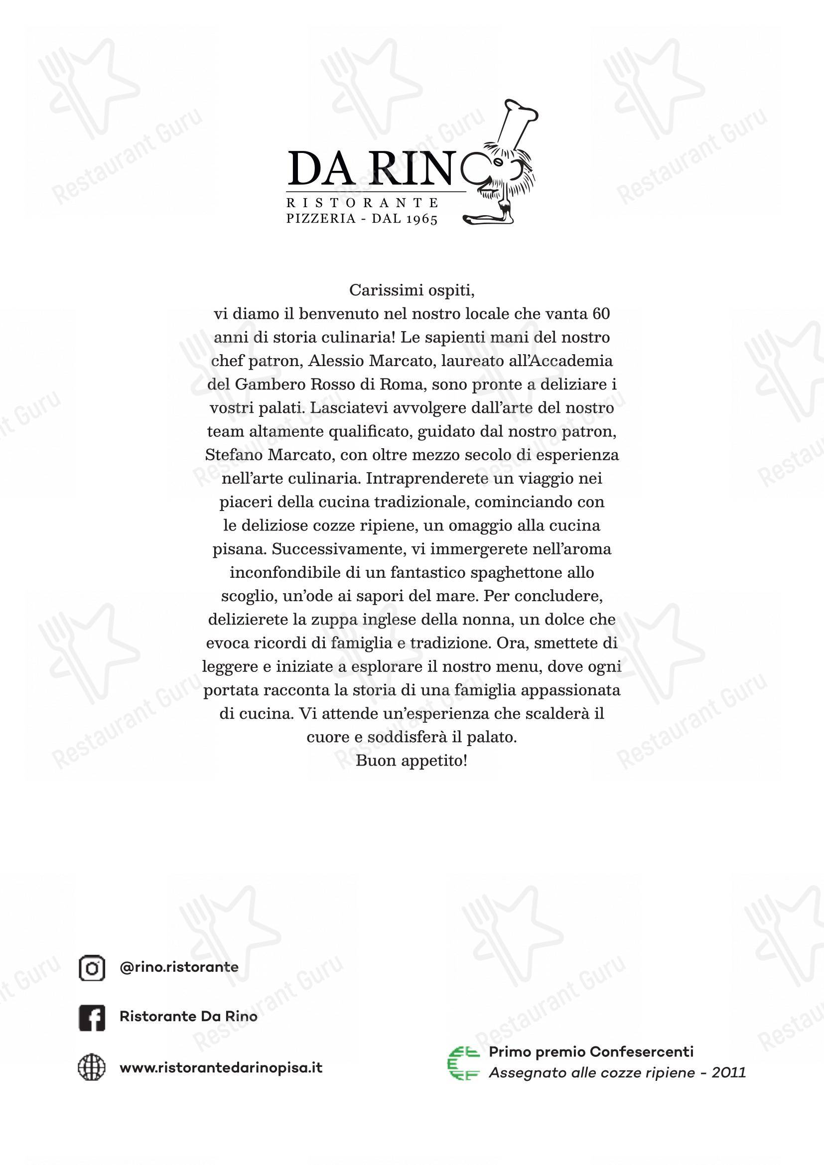 Menu di Ristorante Pizzeria Da Rino - Menu