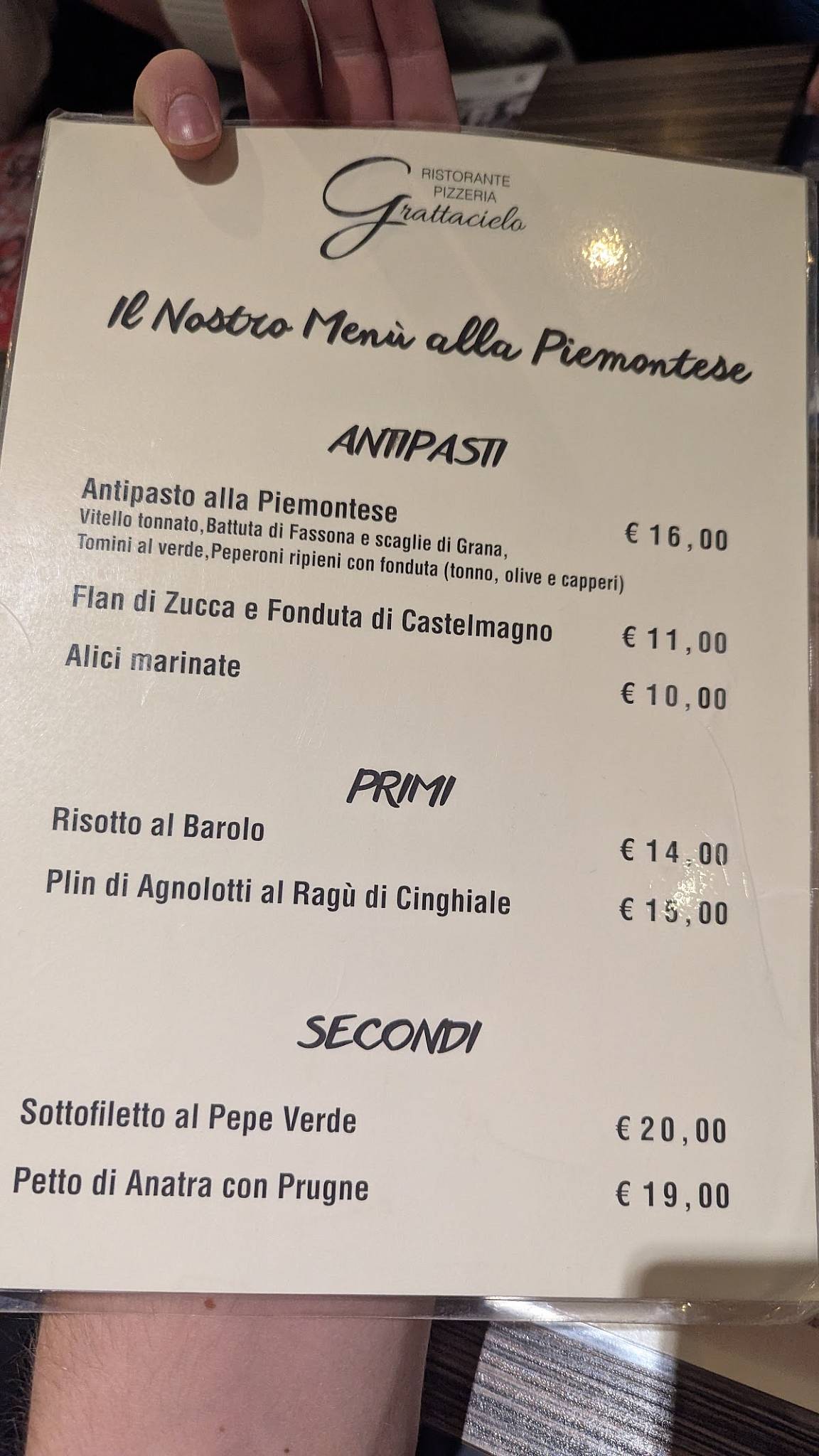 Menu di Ristorante Pizzeria Grattacielo 
