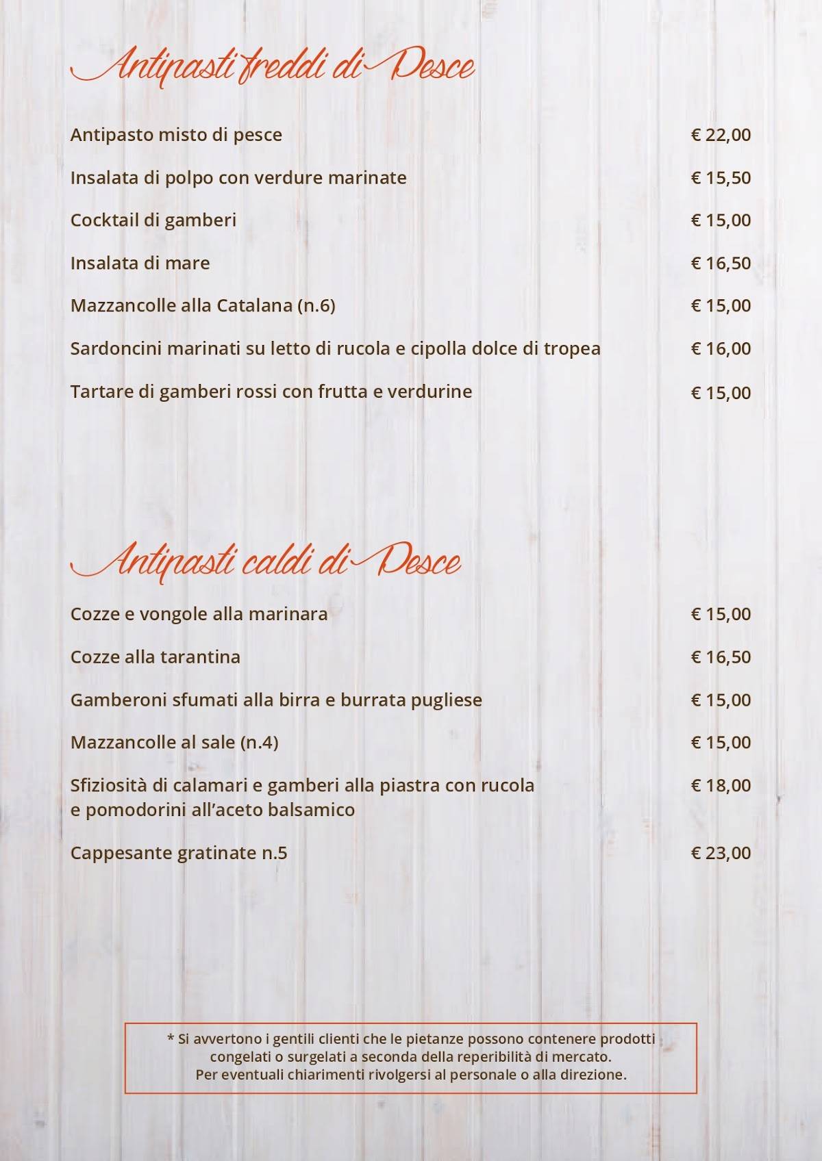 Menu di Ristorante La Conchiglia 