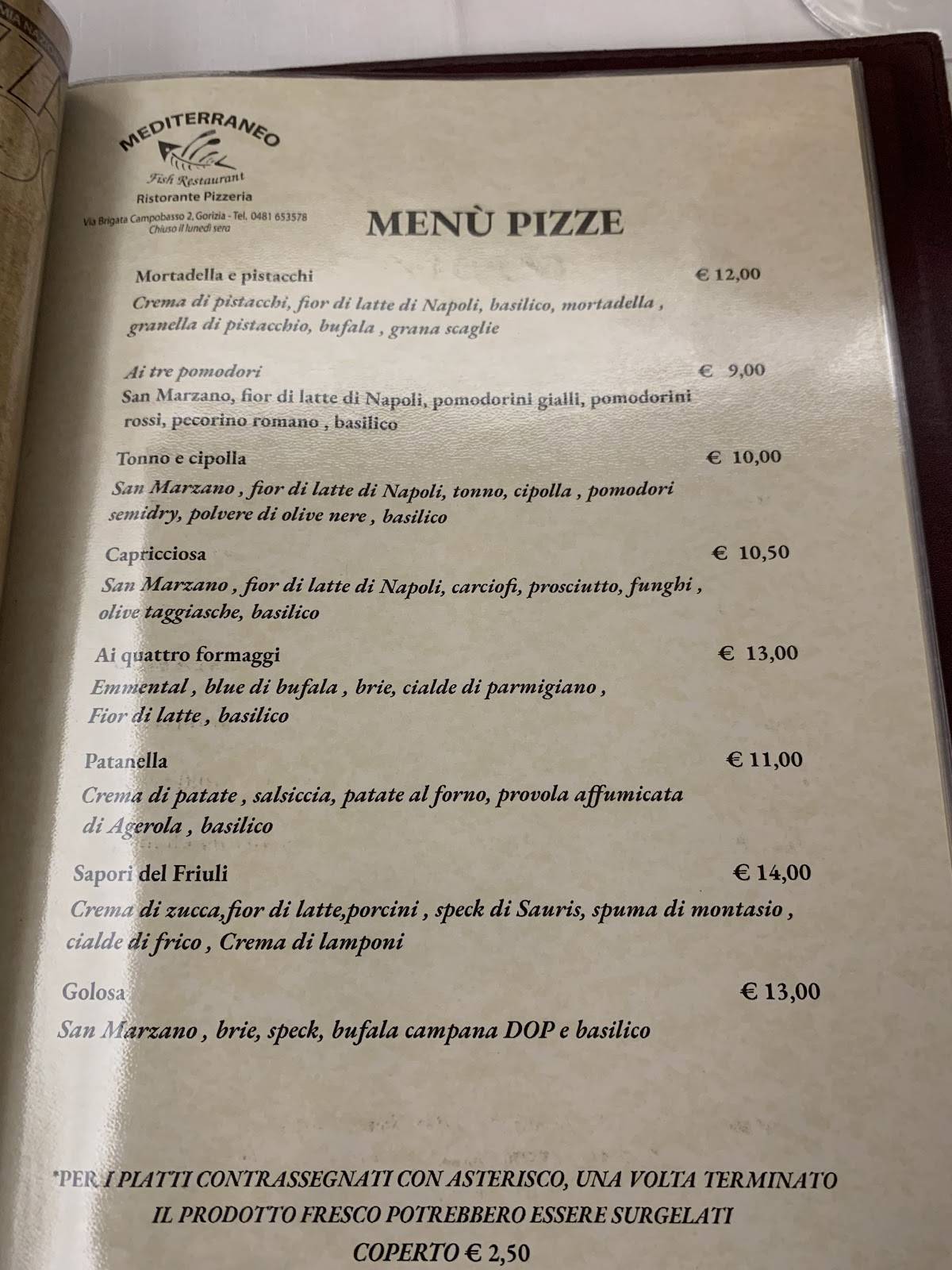 Menu di Ristorante Pizzeria Mediterraneo 