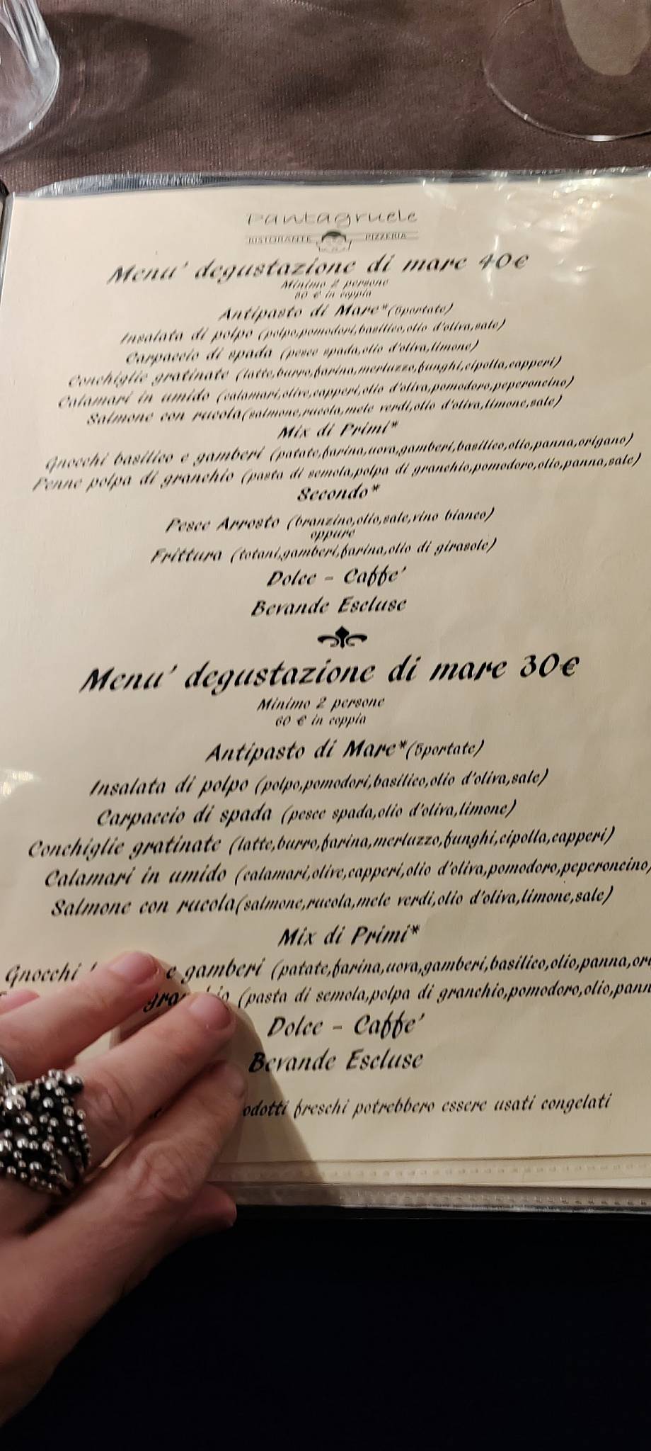 Menu di Ristorante - Pizzeria Pantagruele 