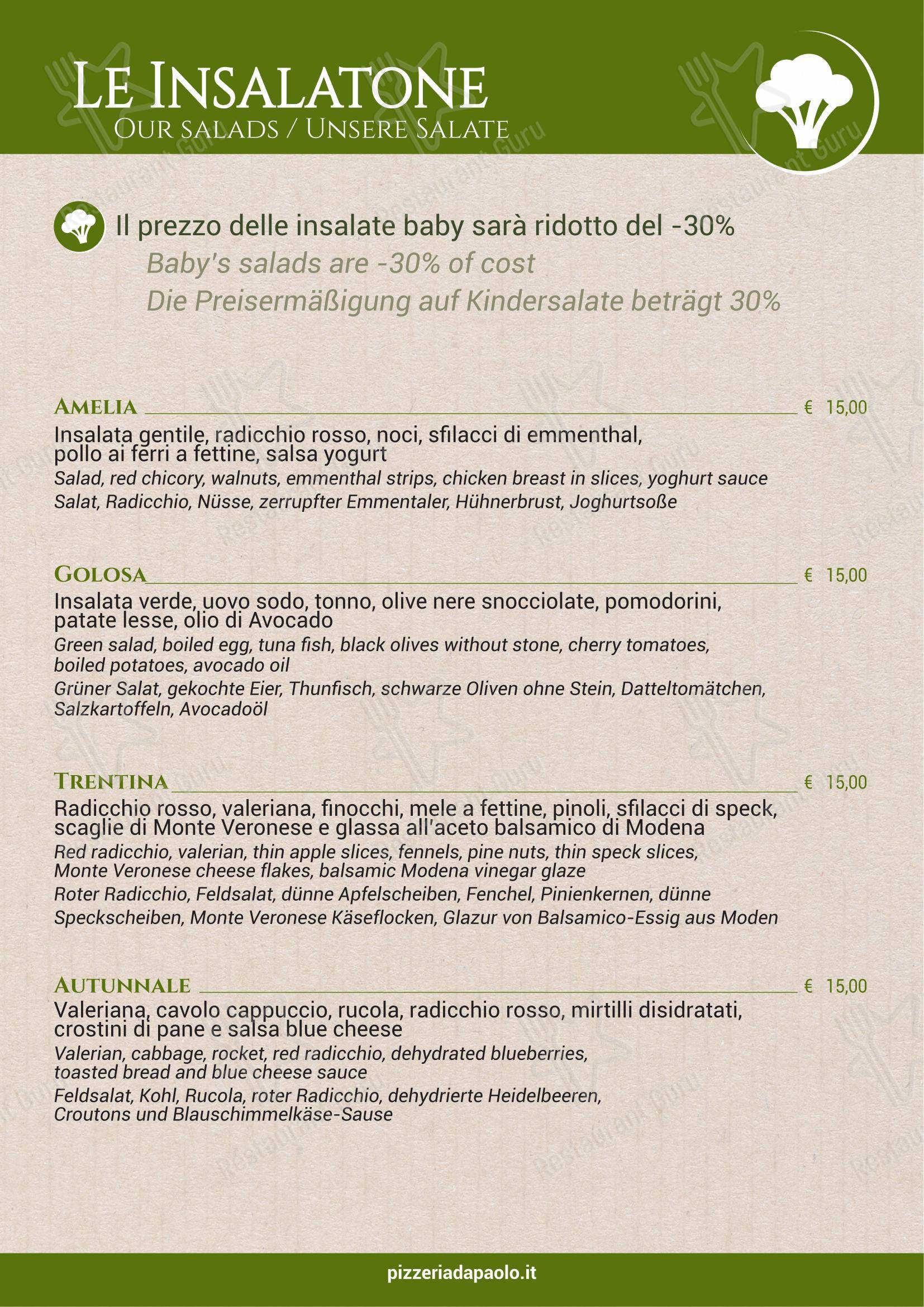 Menu per Ristorante Pizzeria Paolo - Hotel Antichi Cortili pizzeria
