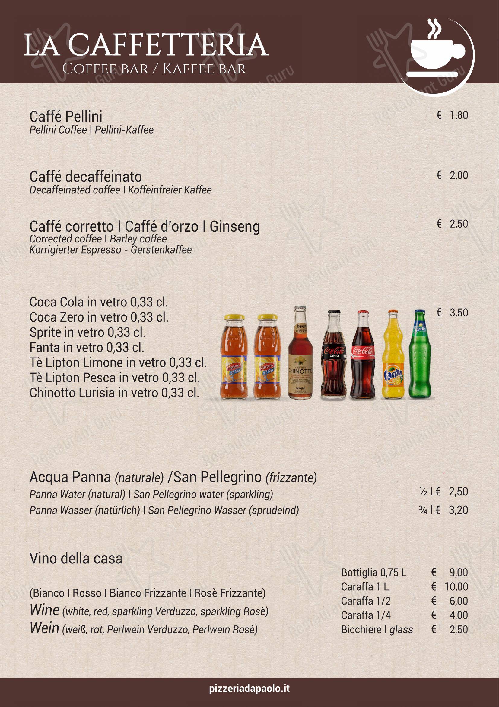 Menu per Ristorante Pizzeria Paolo - Hotel Antichi Cortili in Dossobuono