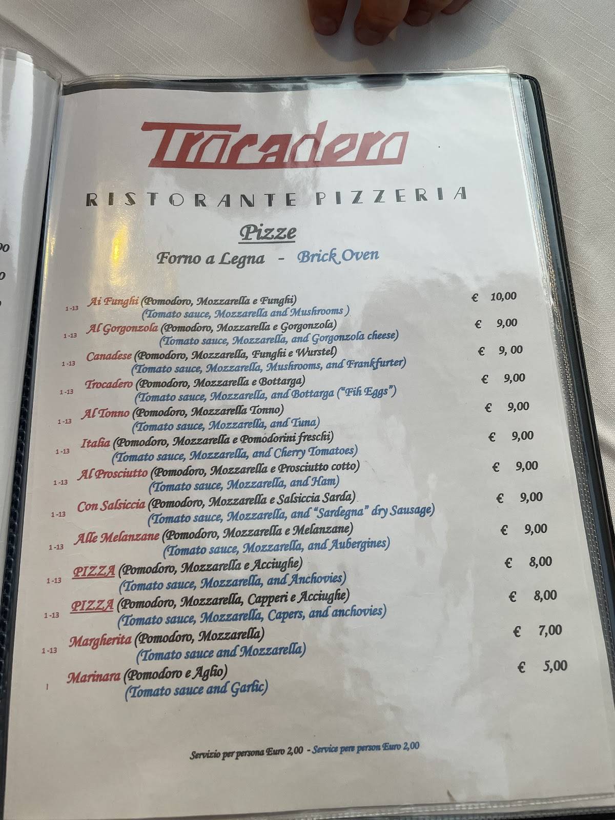 Menu di Ristorante Pizzeria Trocadero 
