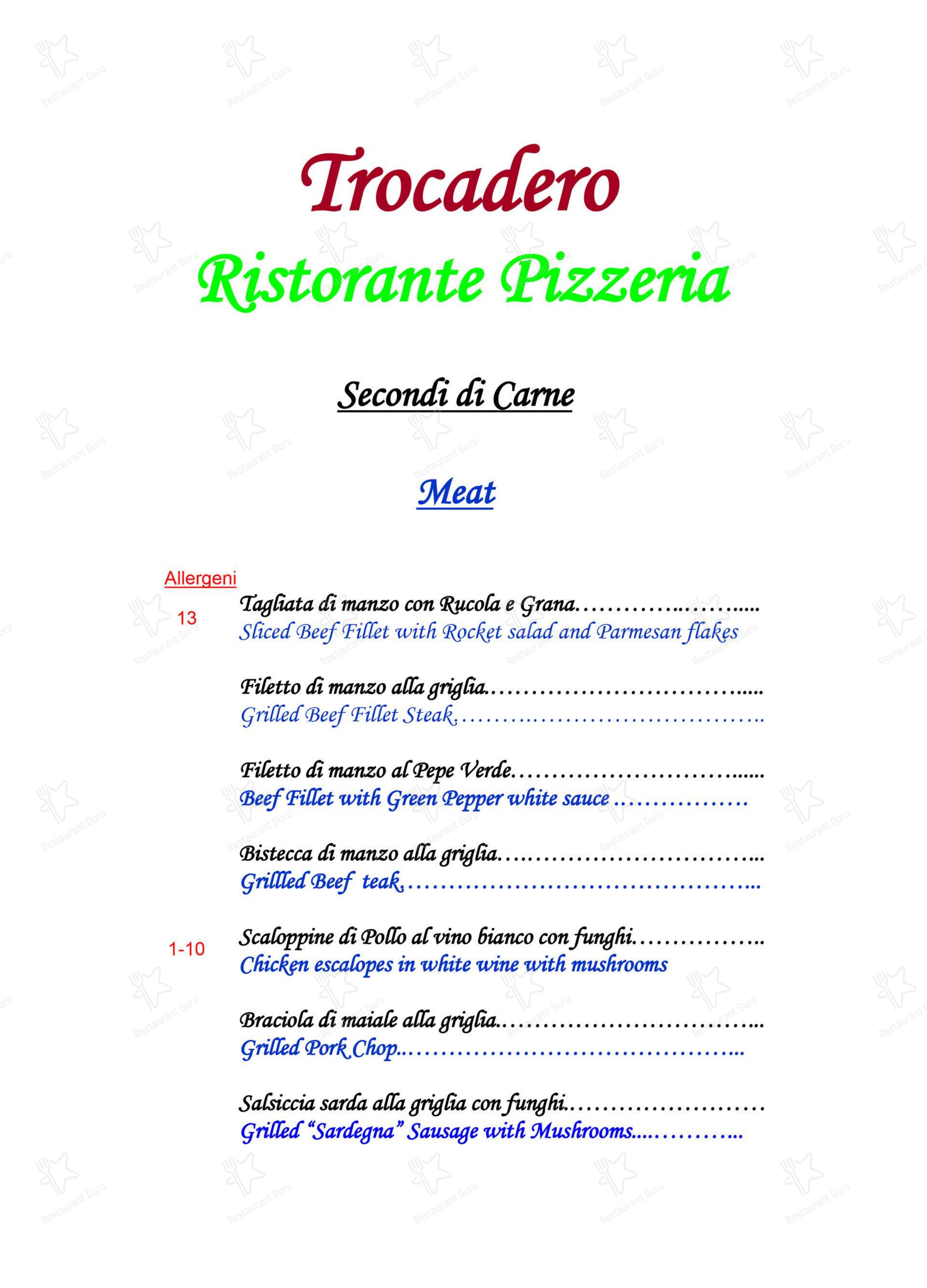 Menu per Ristorante Pizzeria Trocadero in Olbia