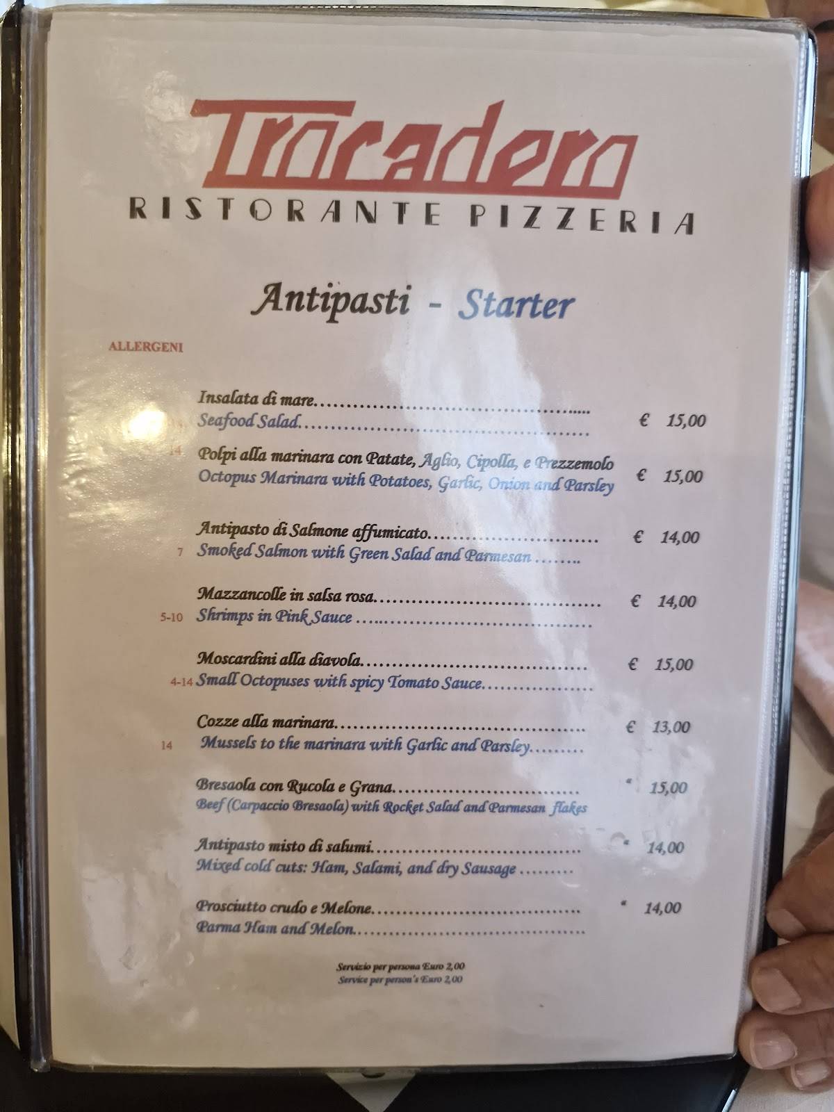 Menu di Ristorante Pizzeria Trocadero 