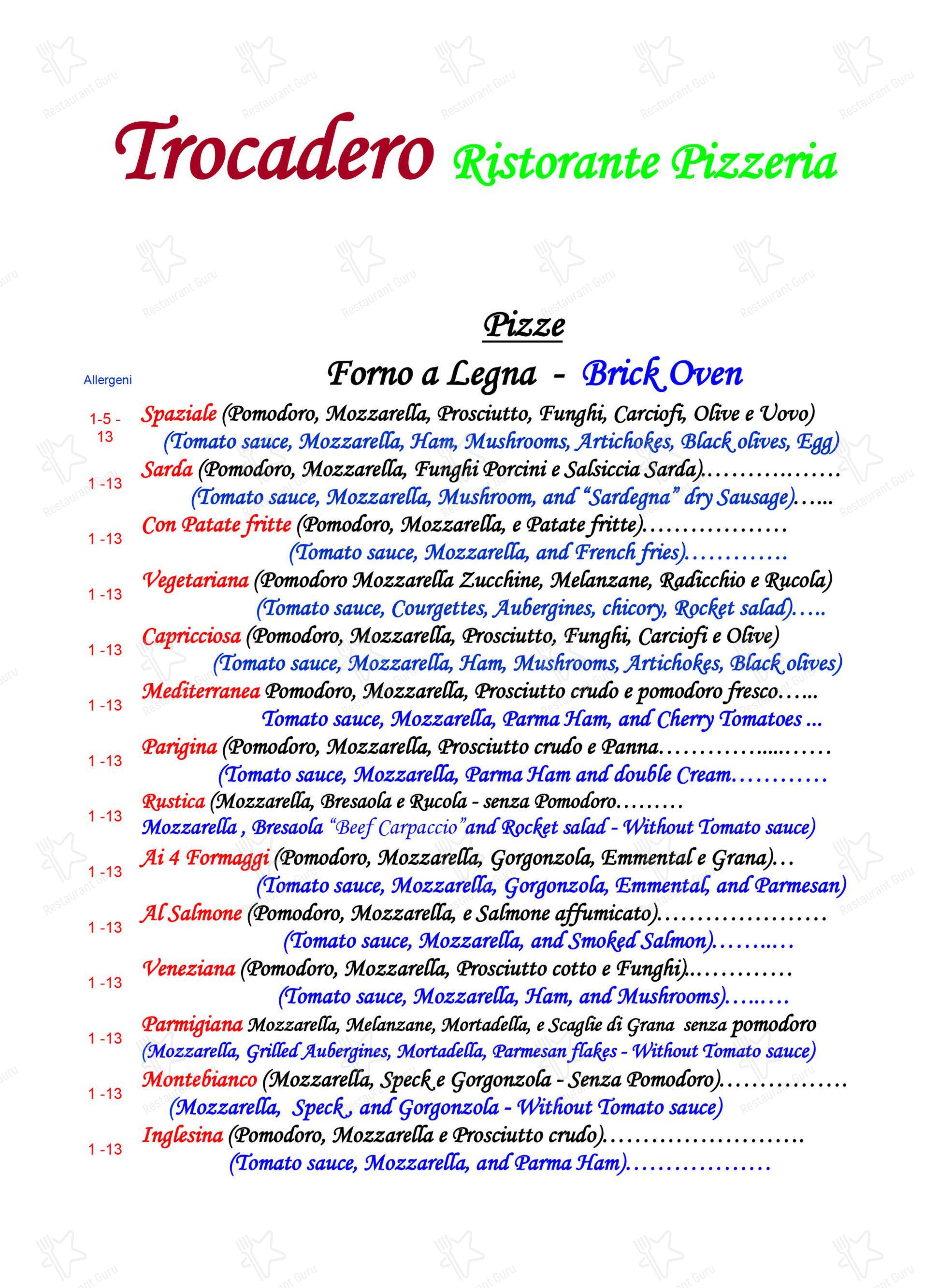 Ristorante Pizzeria Trocadero in Olbia - Menu