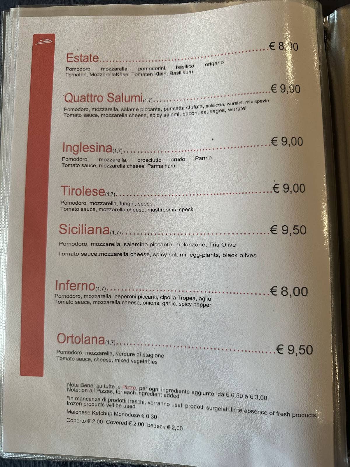 Menu di Ristorante Pizzeria Zefrido 