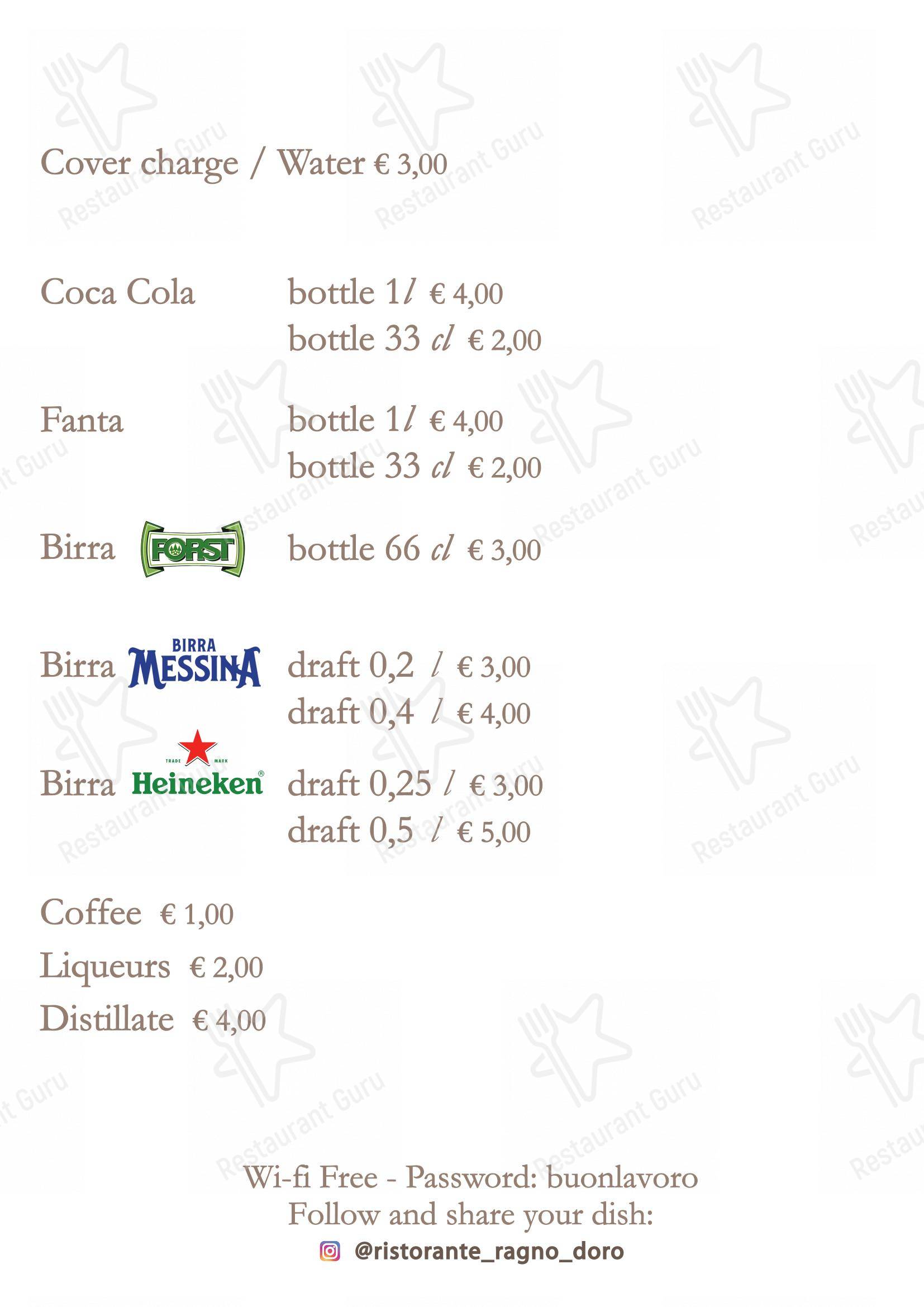 Menu di Ristorante Ragno D'Oro - 菜单