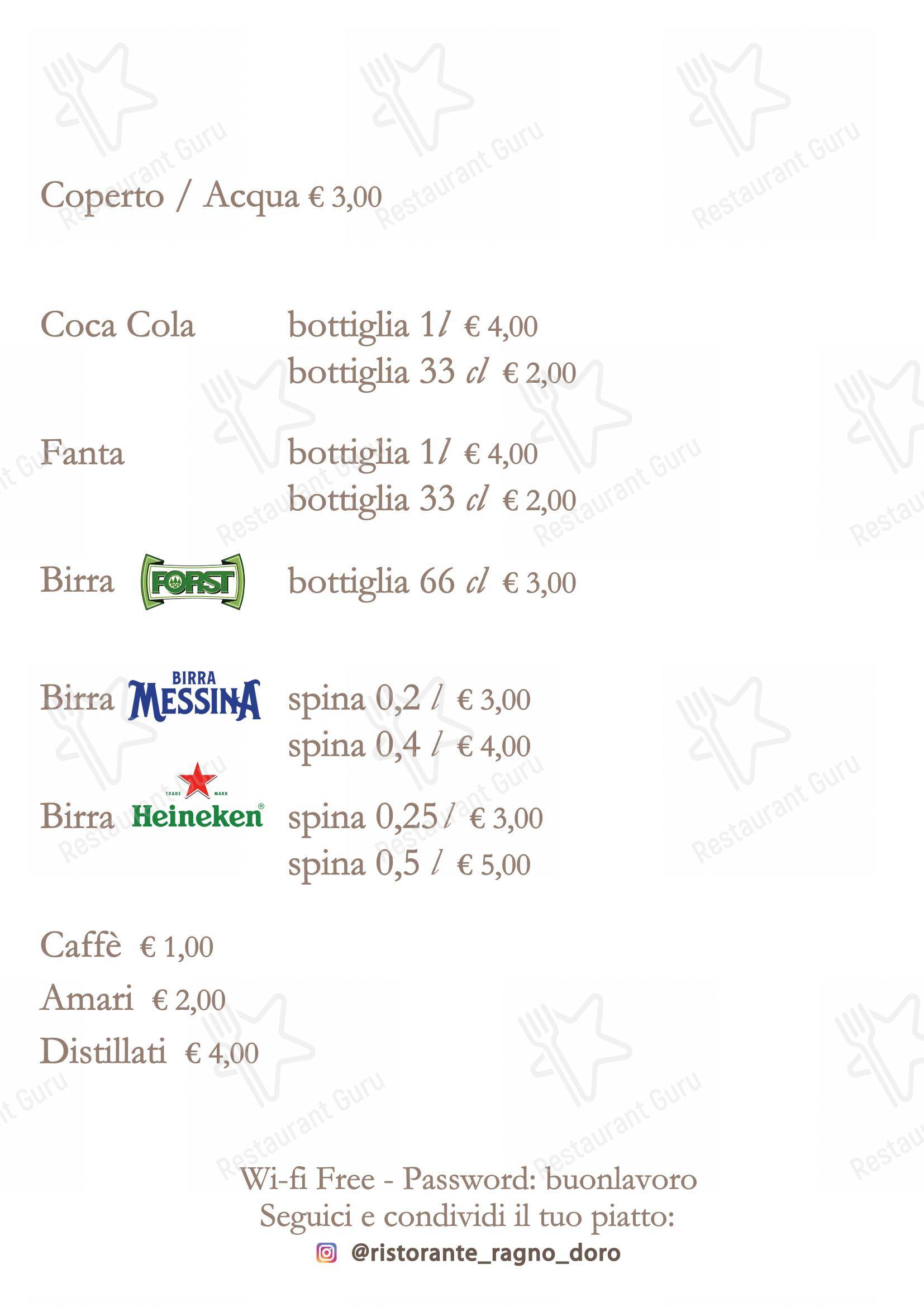Ristorante Ragno D'Oro in Manoppello Scalo - Menu bar