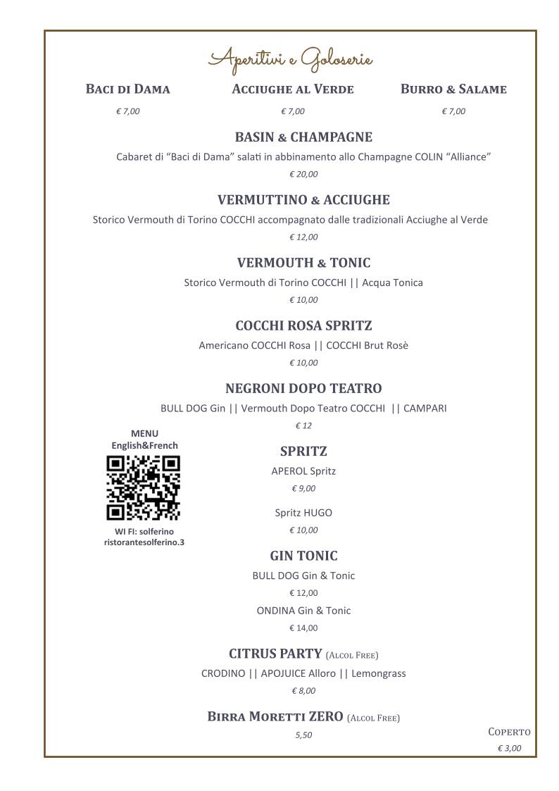 Menu di Ristorante Solferino TORINO 