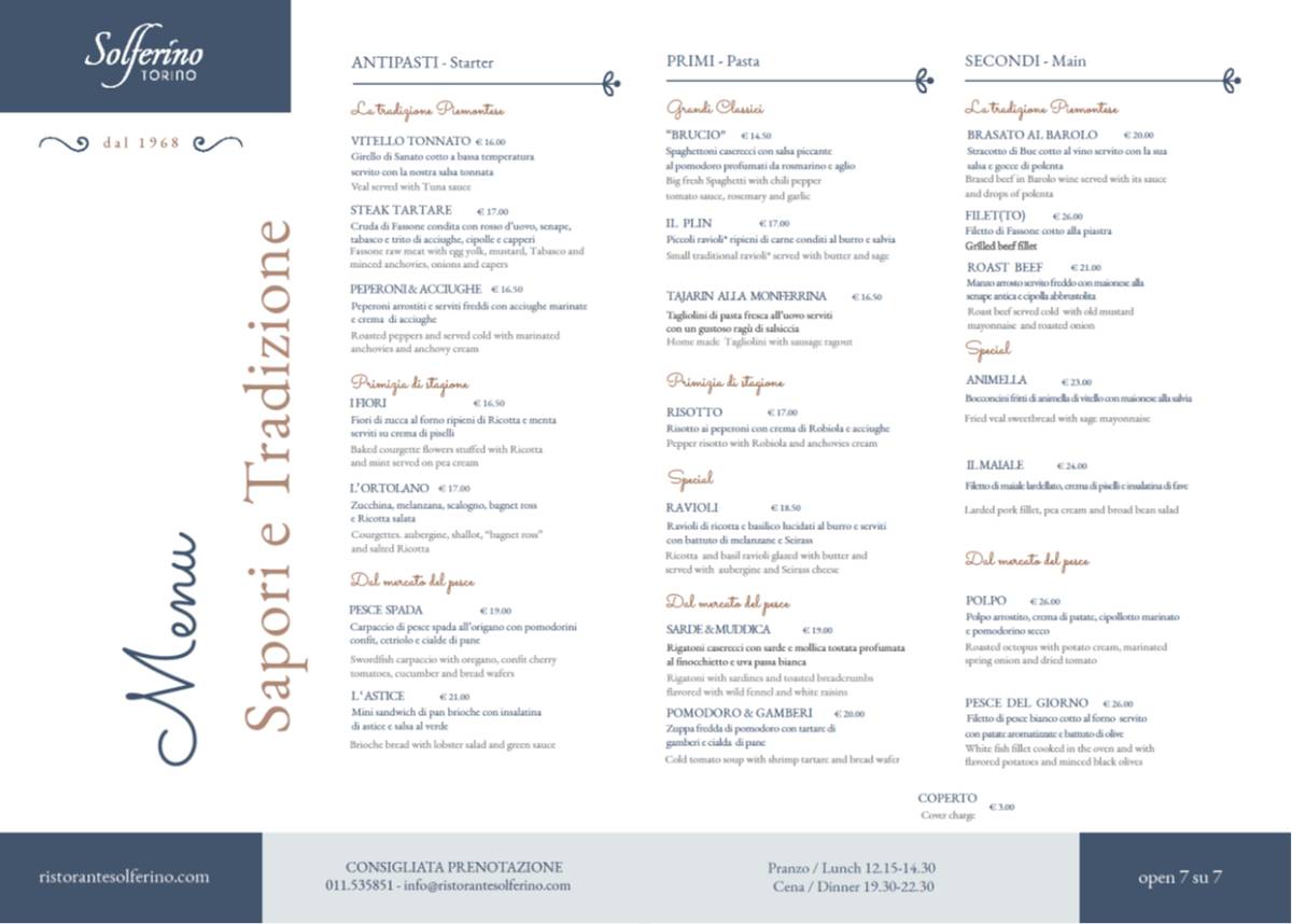 Menu di Ristorante Solferino TORINO 