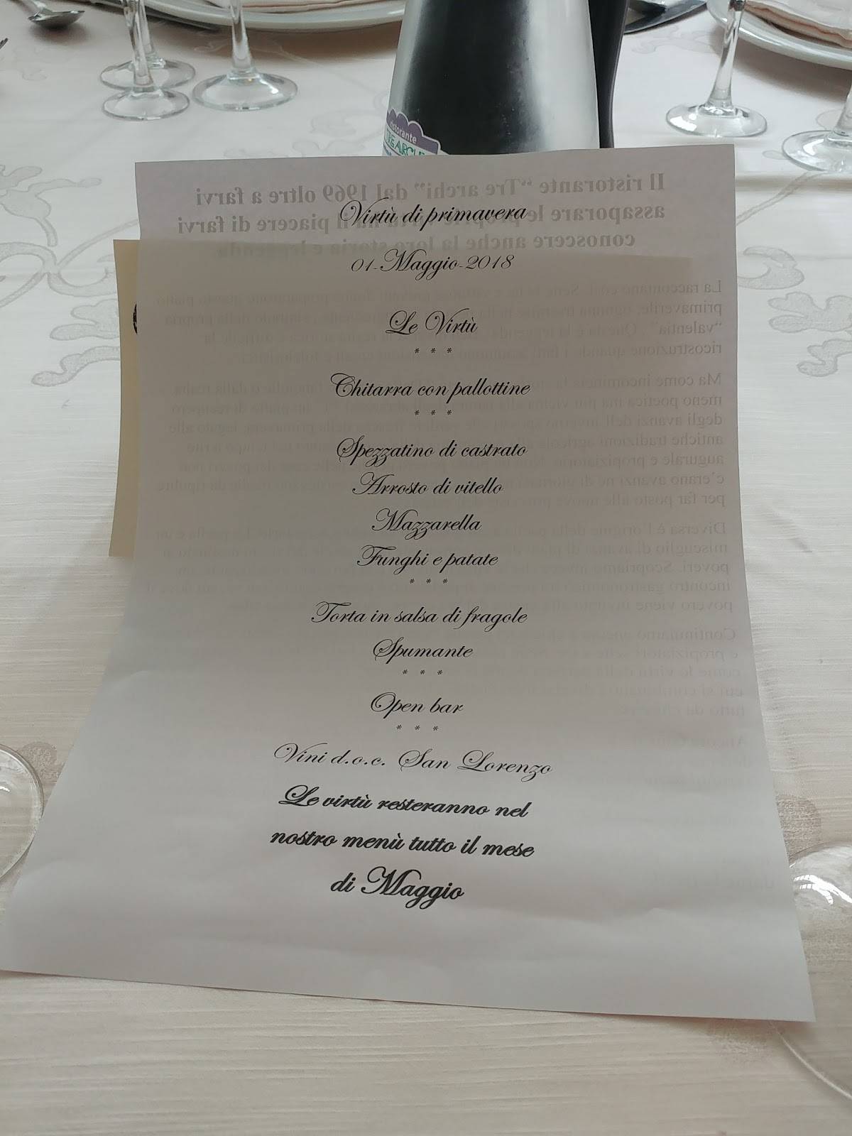 Menu di Ristorante Tre Archi 
