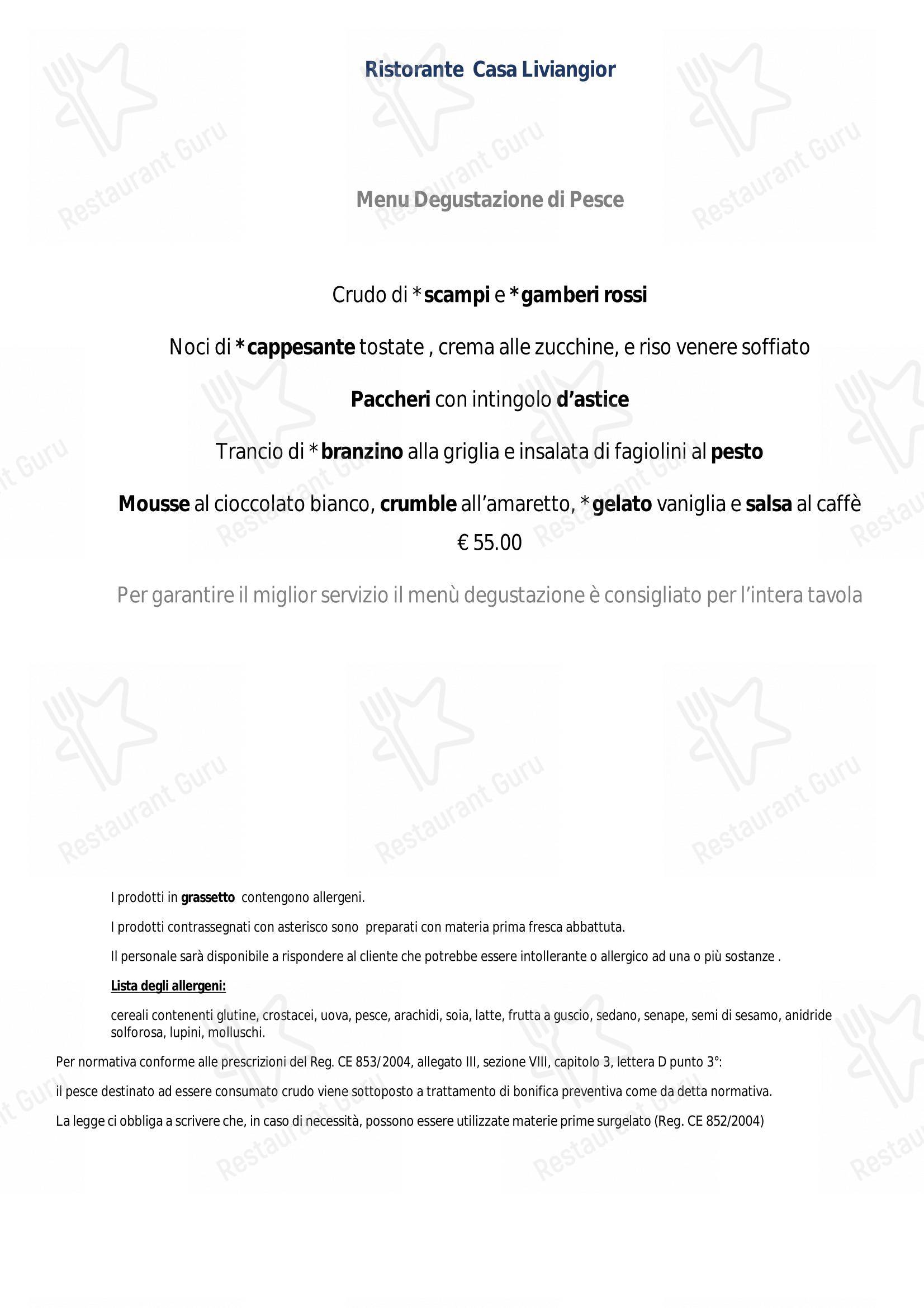 Menu di Ristorante Villa Liviangior - Menu bar