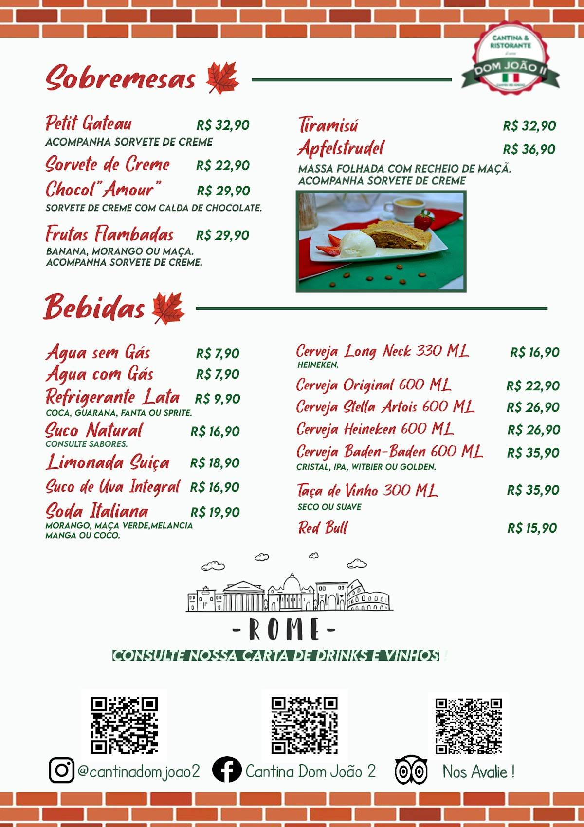 Cantina Dom João II cardápio