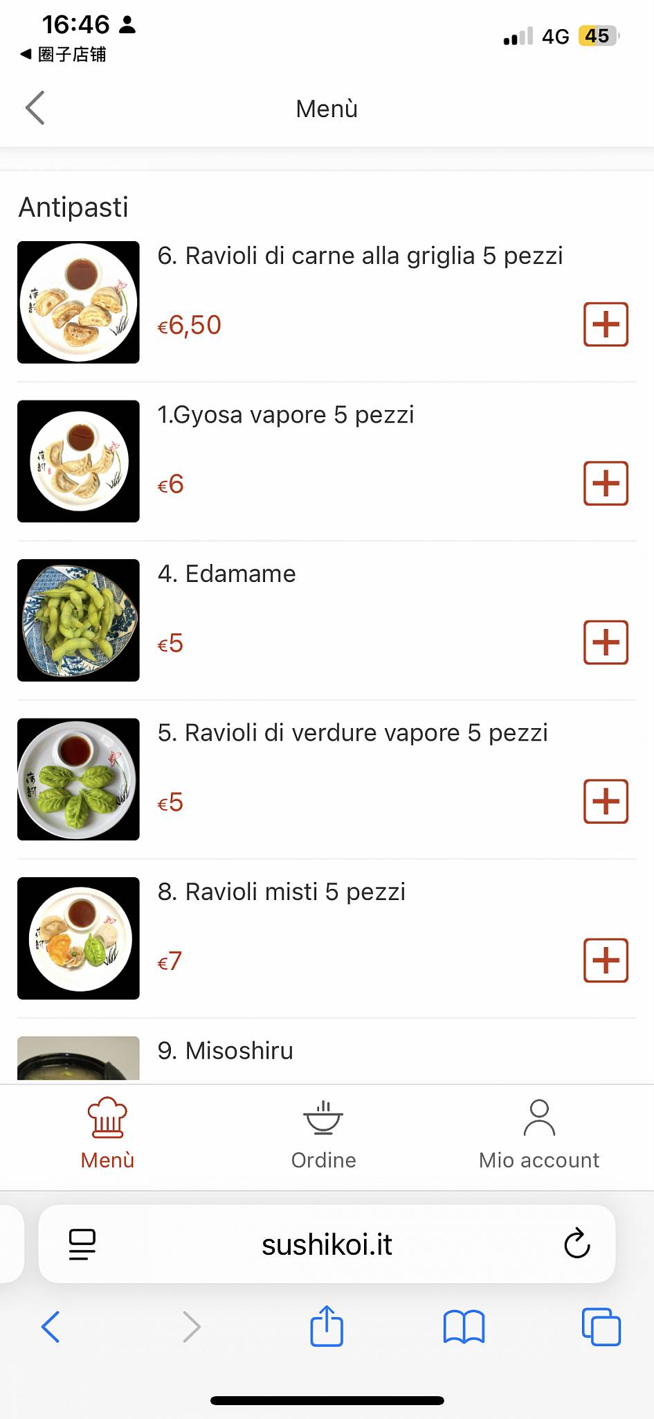 Menu di Ristorante sushi KOI 