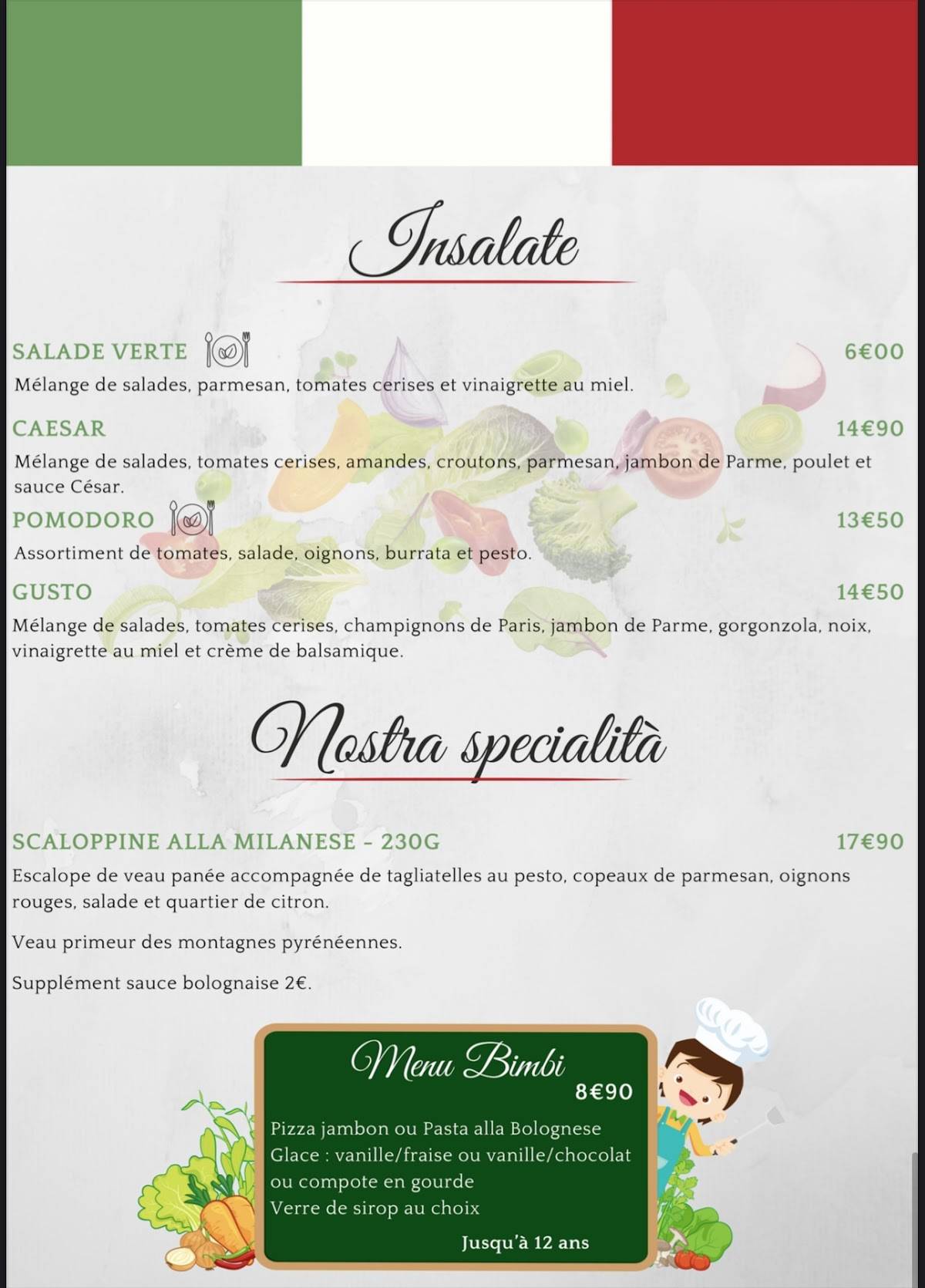 Menu de L'Amici