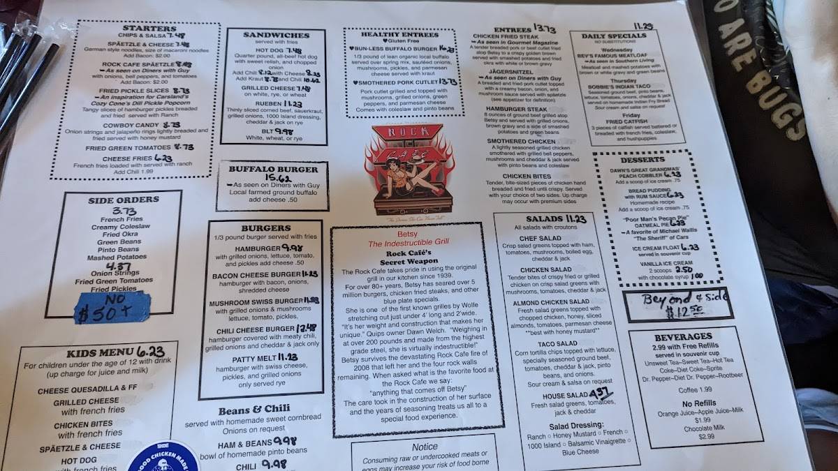 Menu at Rock Cafe, Stroud