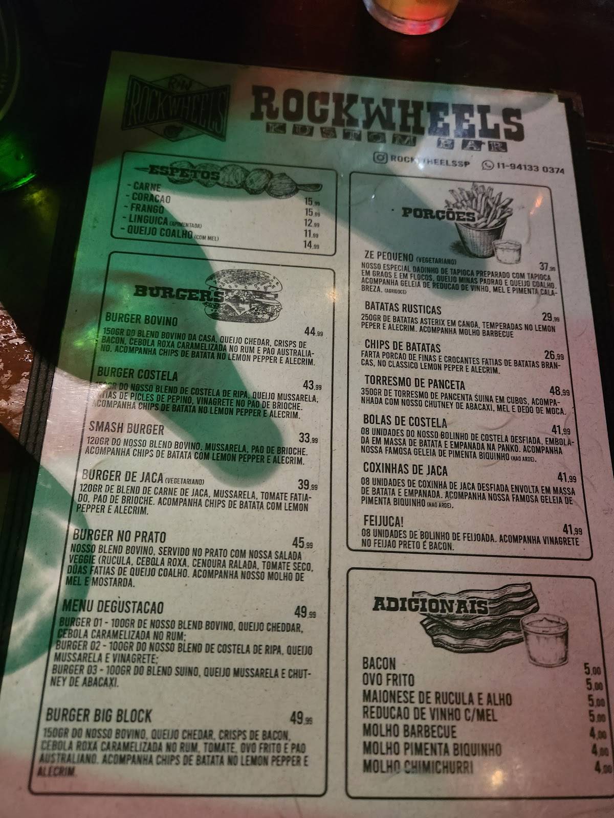 Rockwheels Kustom Bar cardápio