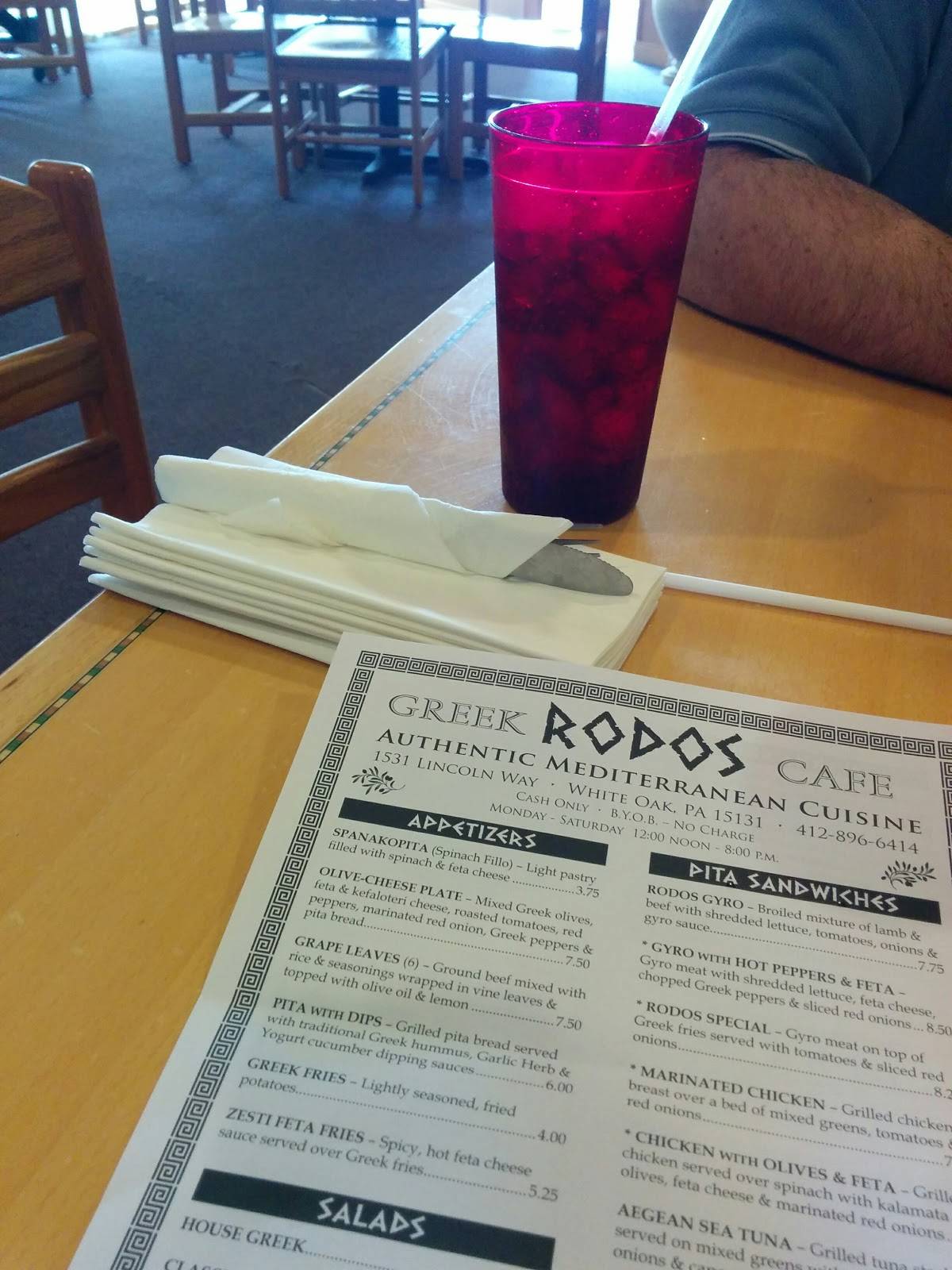 Menu at Rodos Greek Cafe, White Oak