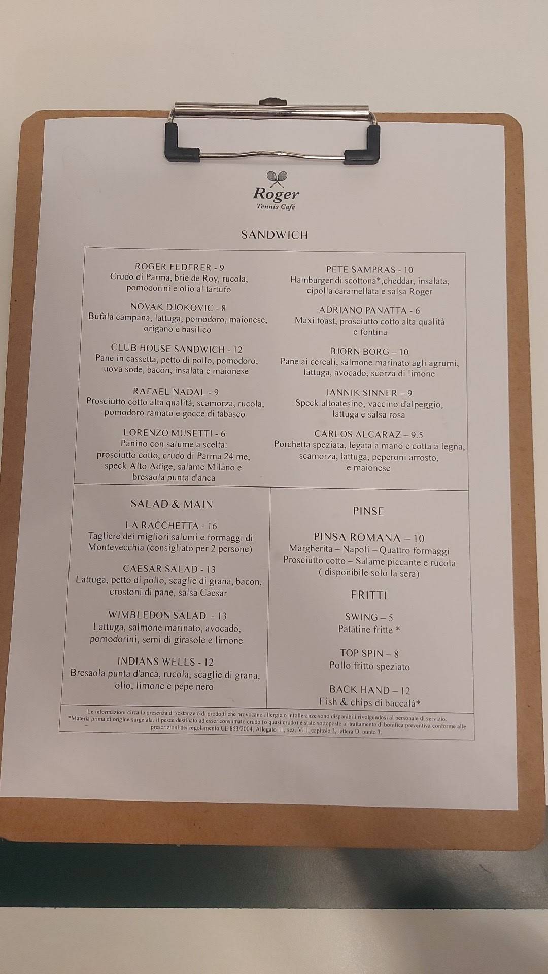 Menu di Roger Tennis Cafè 
