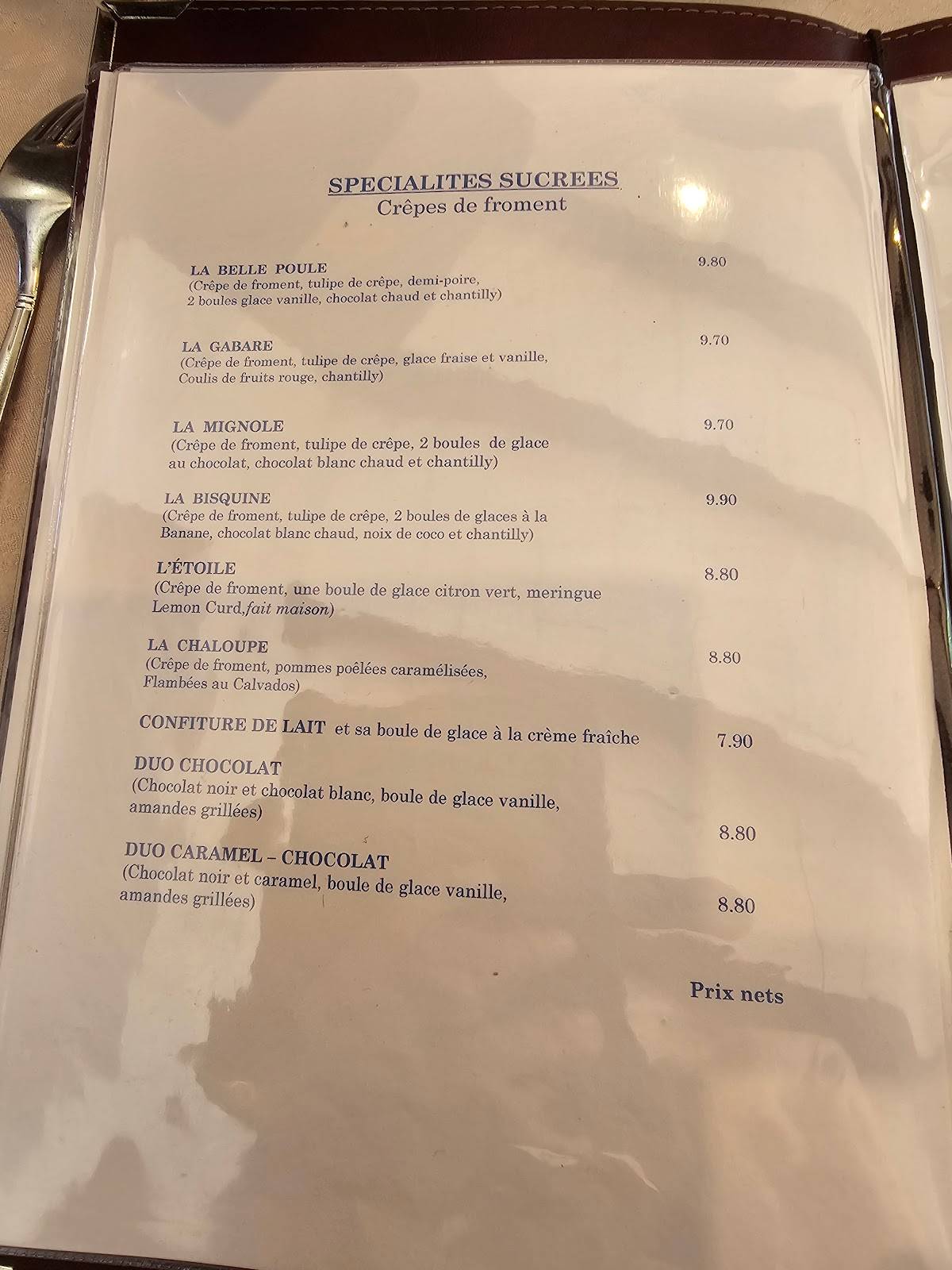 Menu de Crêperie La Gavotte Rohan