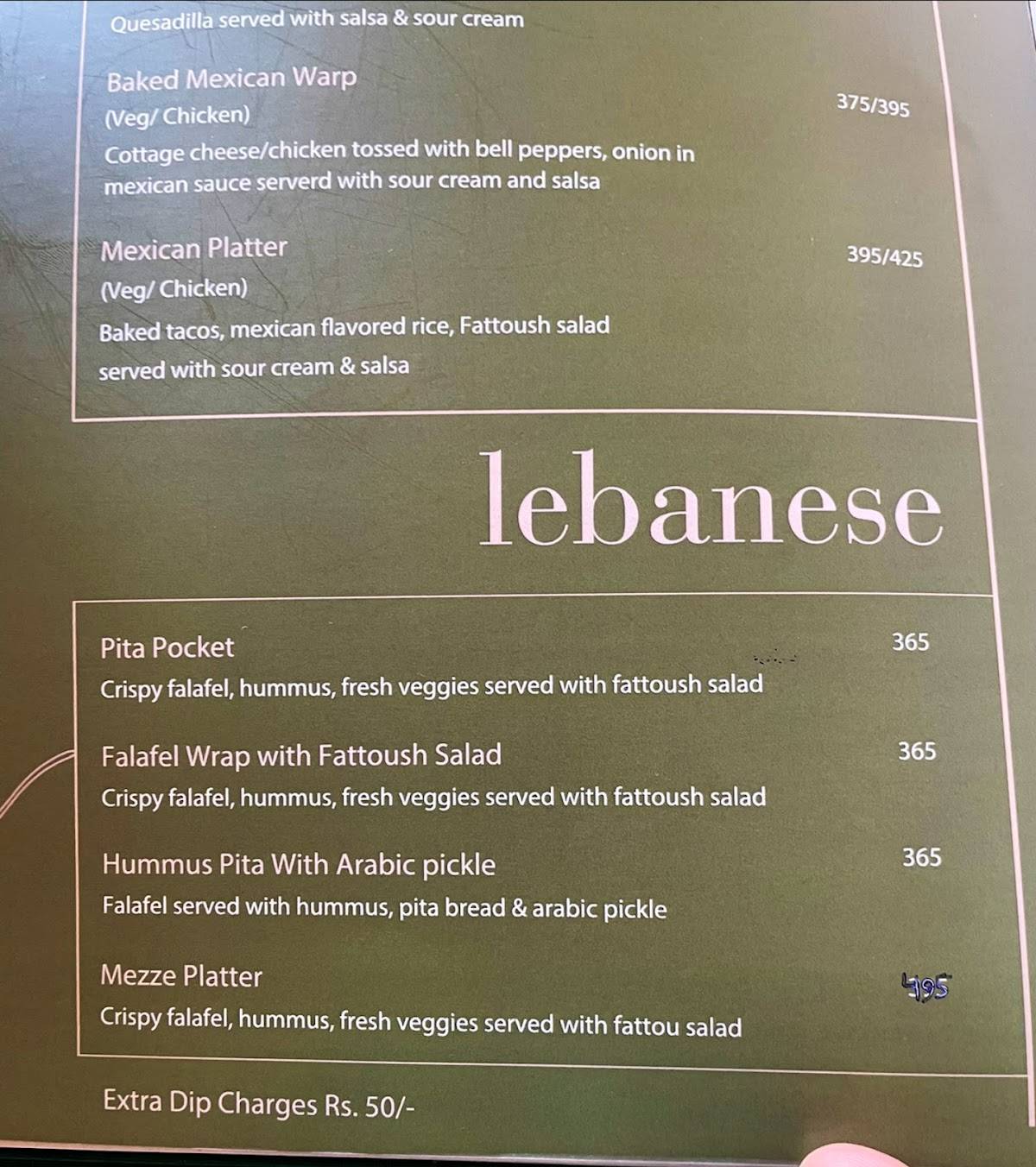 The Oleve Bistro menu