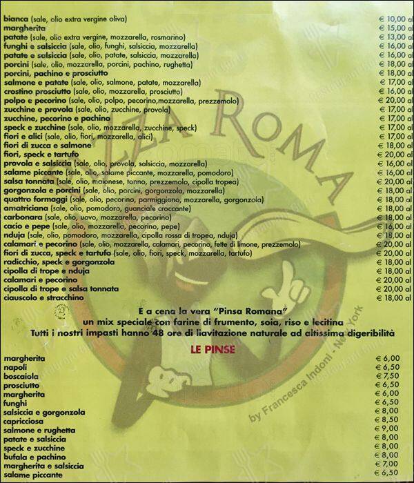 Menu de PIZZA ROMA SRL