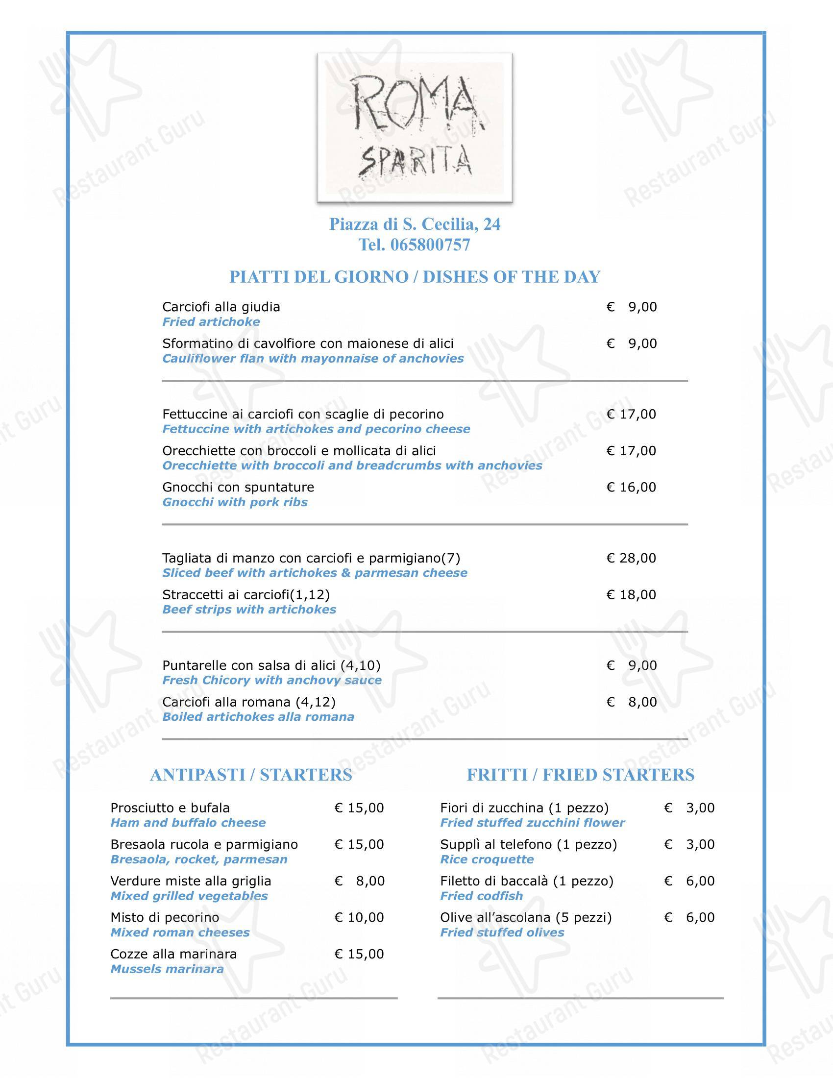 Menu per Ristorante Roma Sparita pizzeria