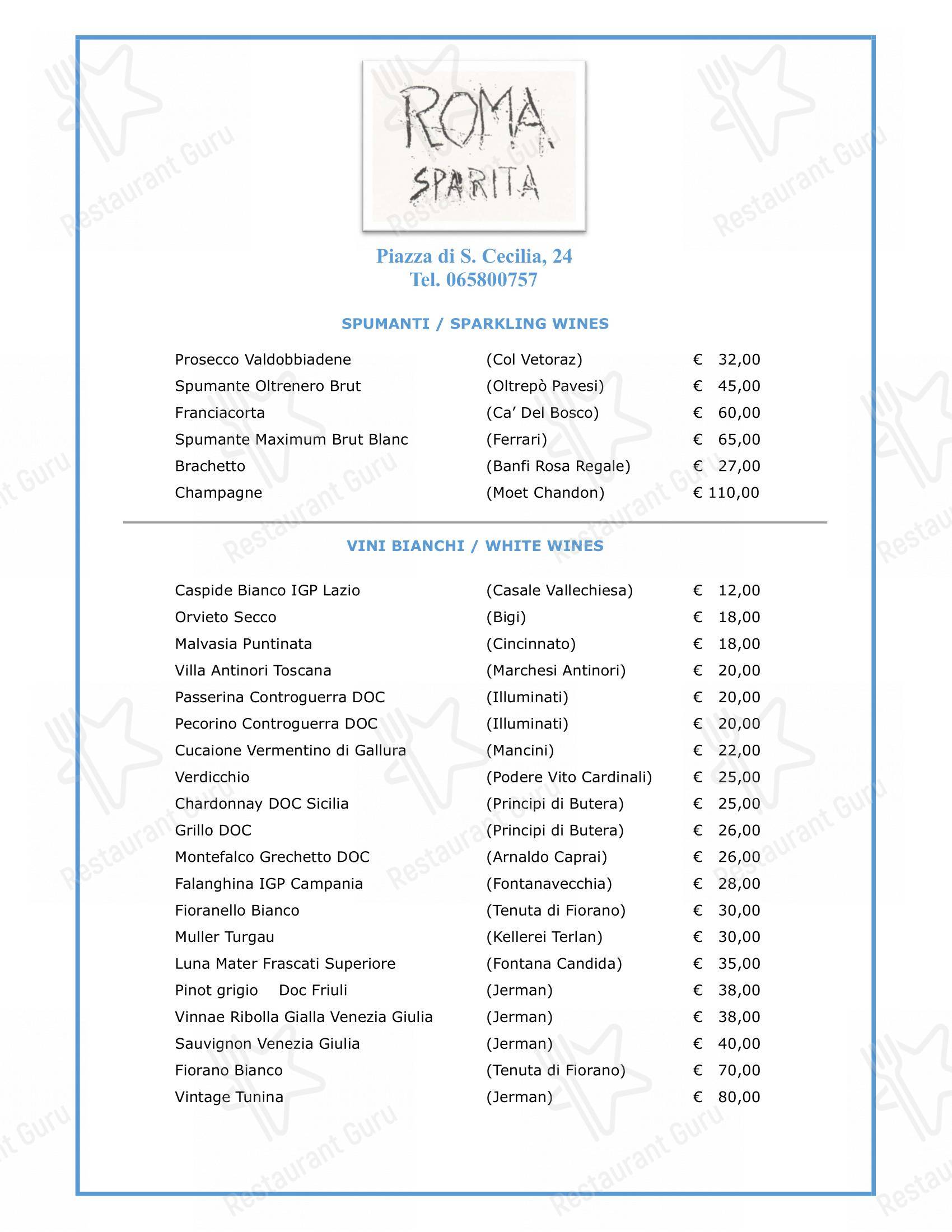 Ristorante Roma Sparita in Roma - Menu bar