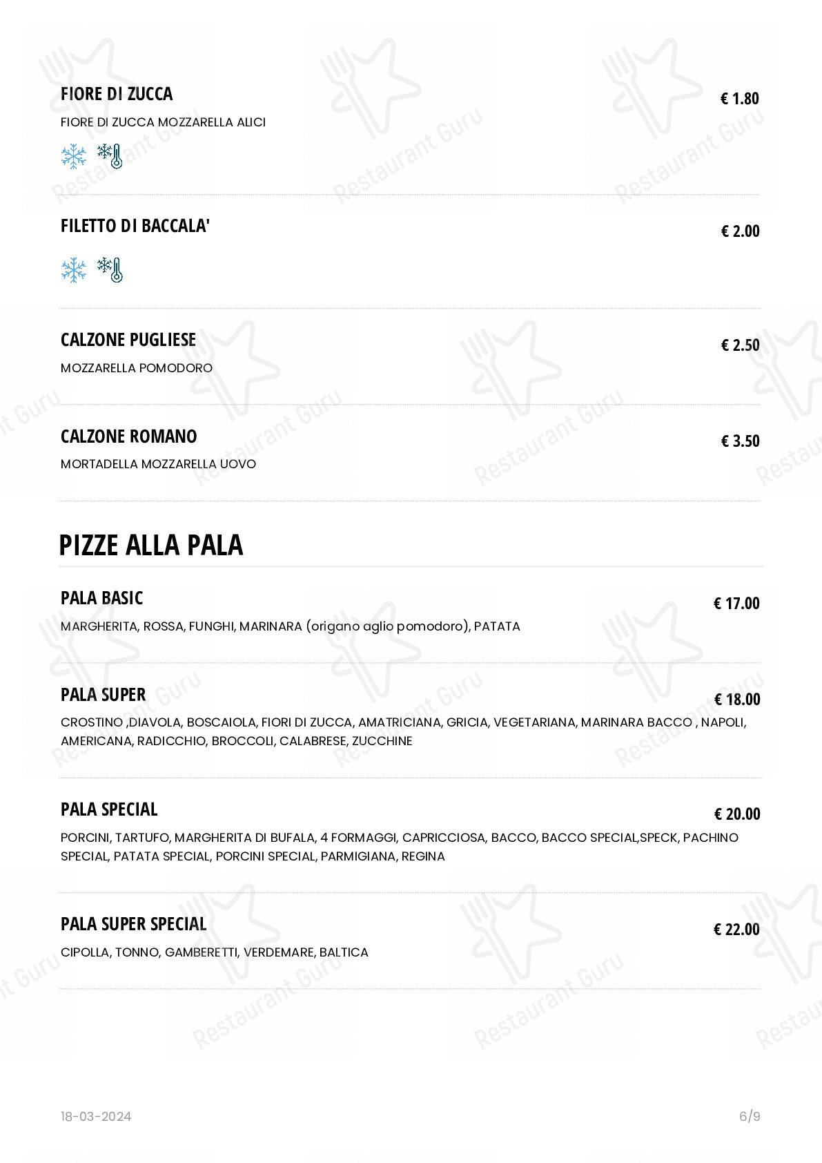Menu per BACCO Pizza Romana ristorante