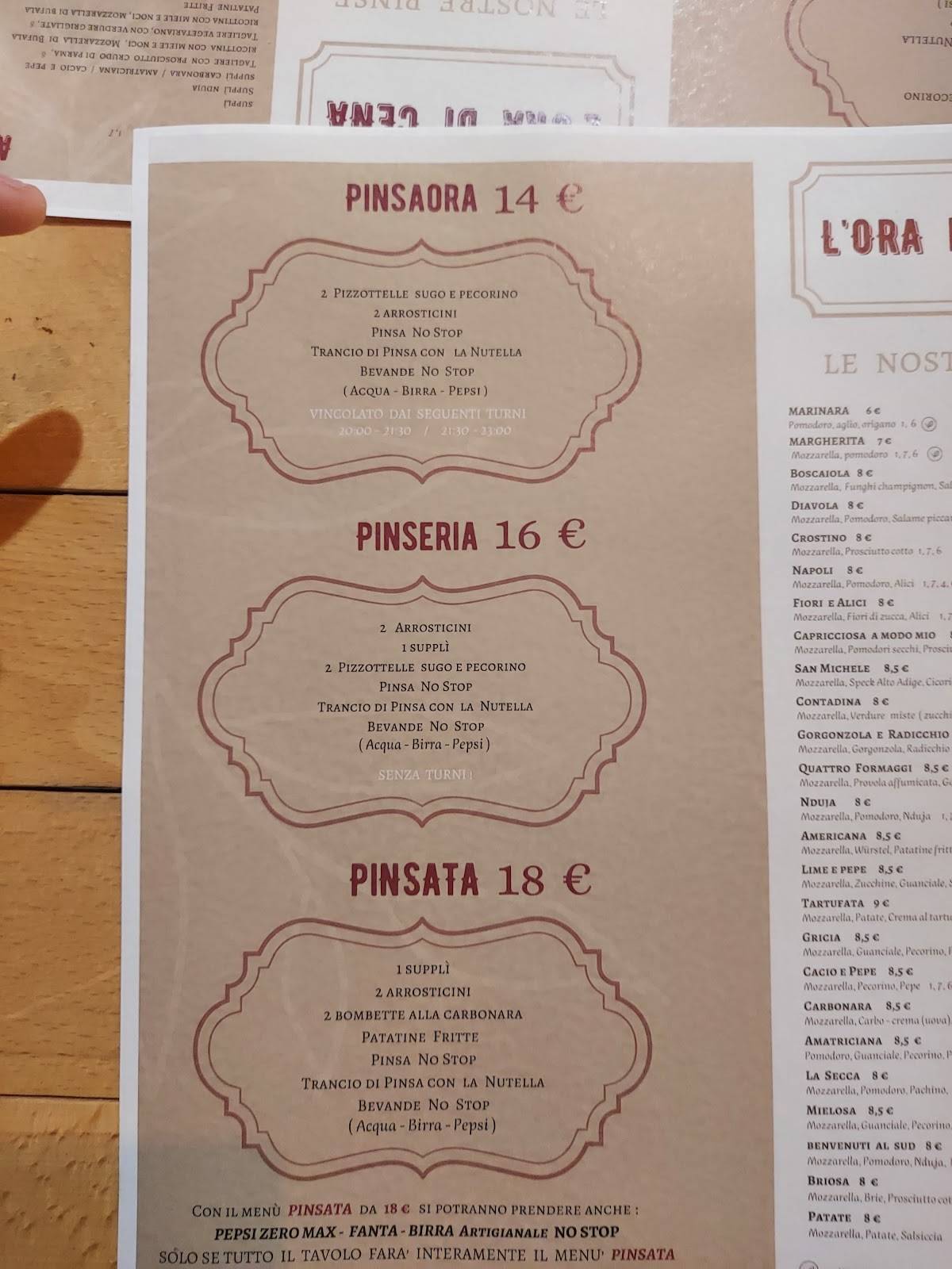 Menu di L'Ora di Cena 
