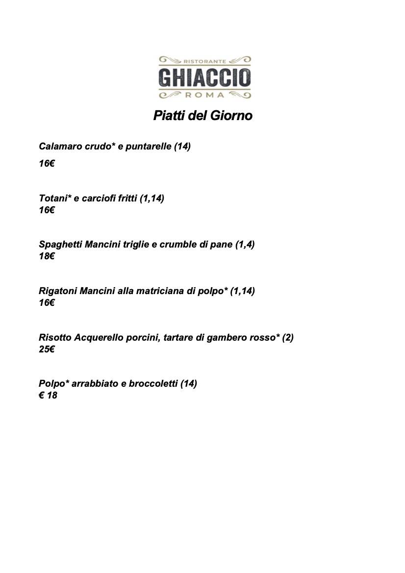 Menu di RISTORANTE GHIACCIO 