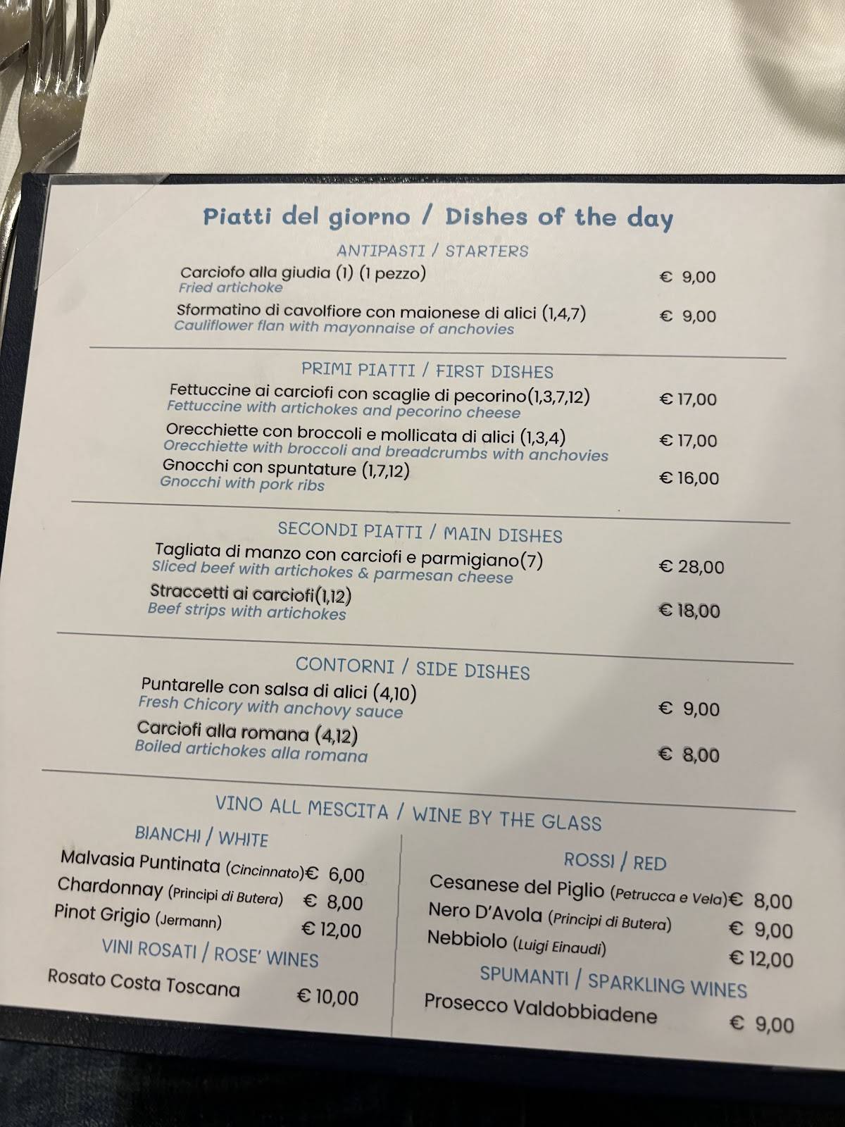 Menu di Ristorante Roma Sparita 