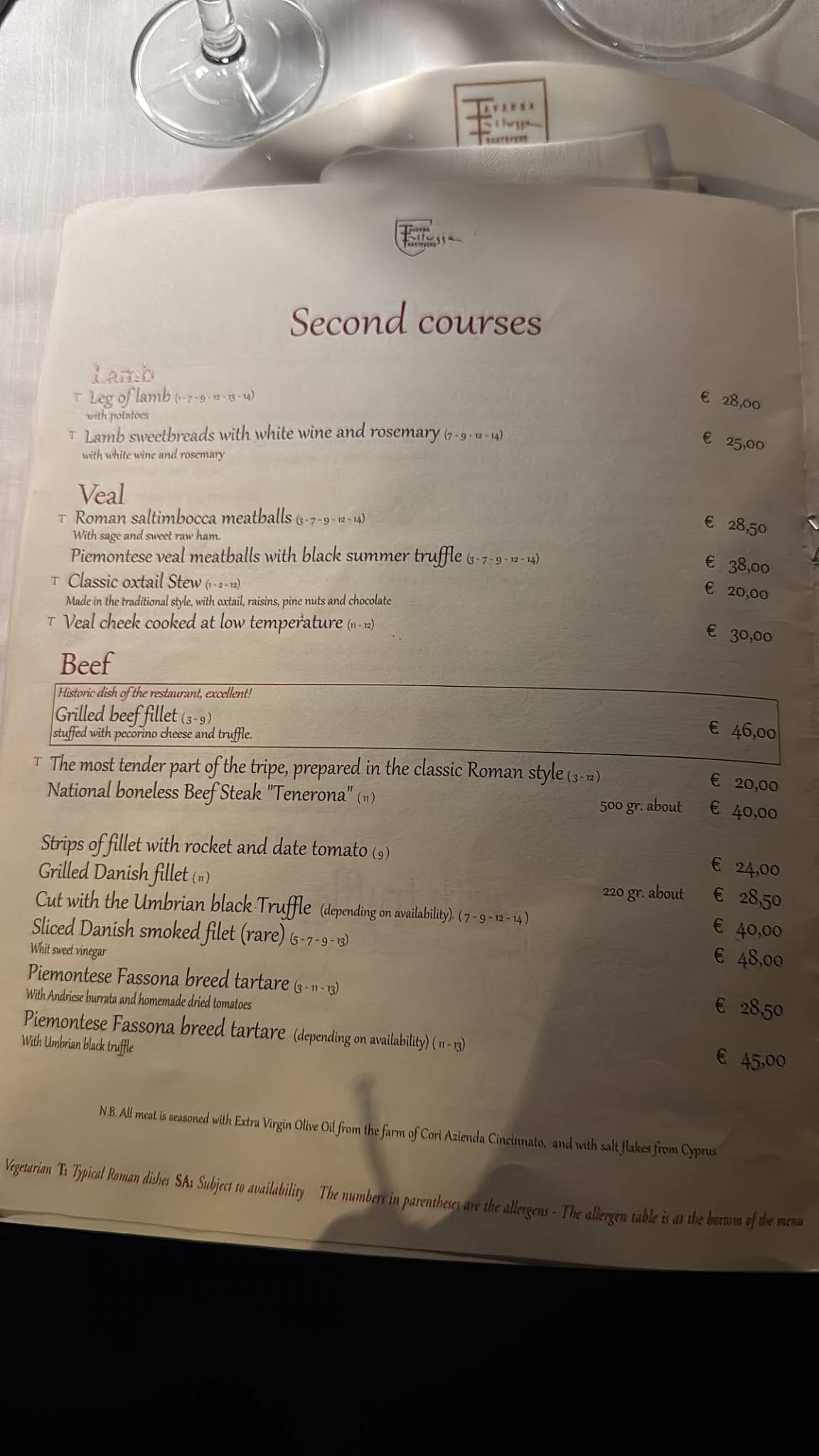 Menu de Taverna Trilussa