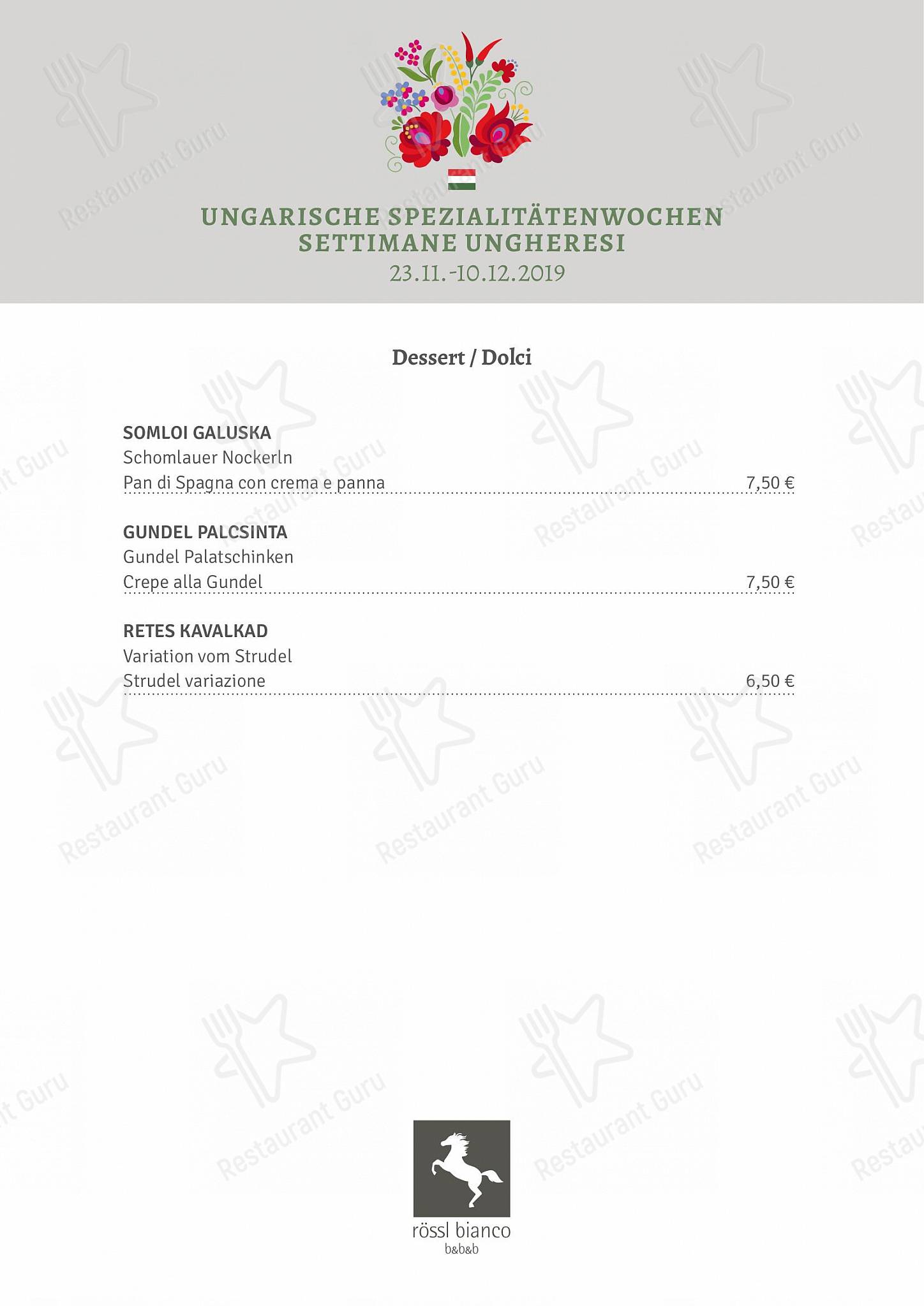 Menu di Rössl bianco - Cafe menu
