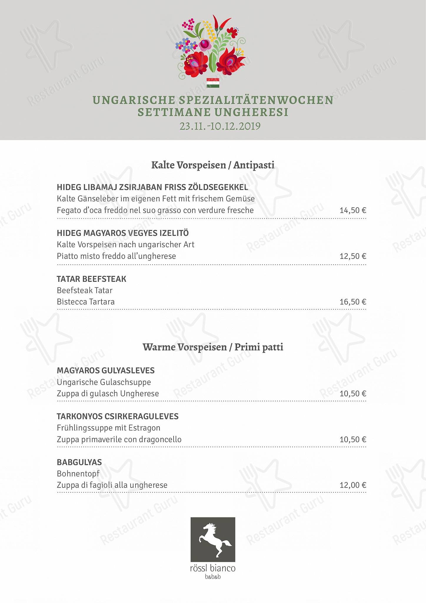 Cafe menu per Rössl bianco in Merano